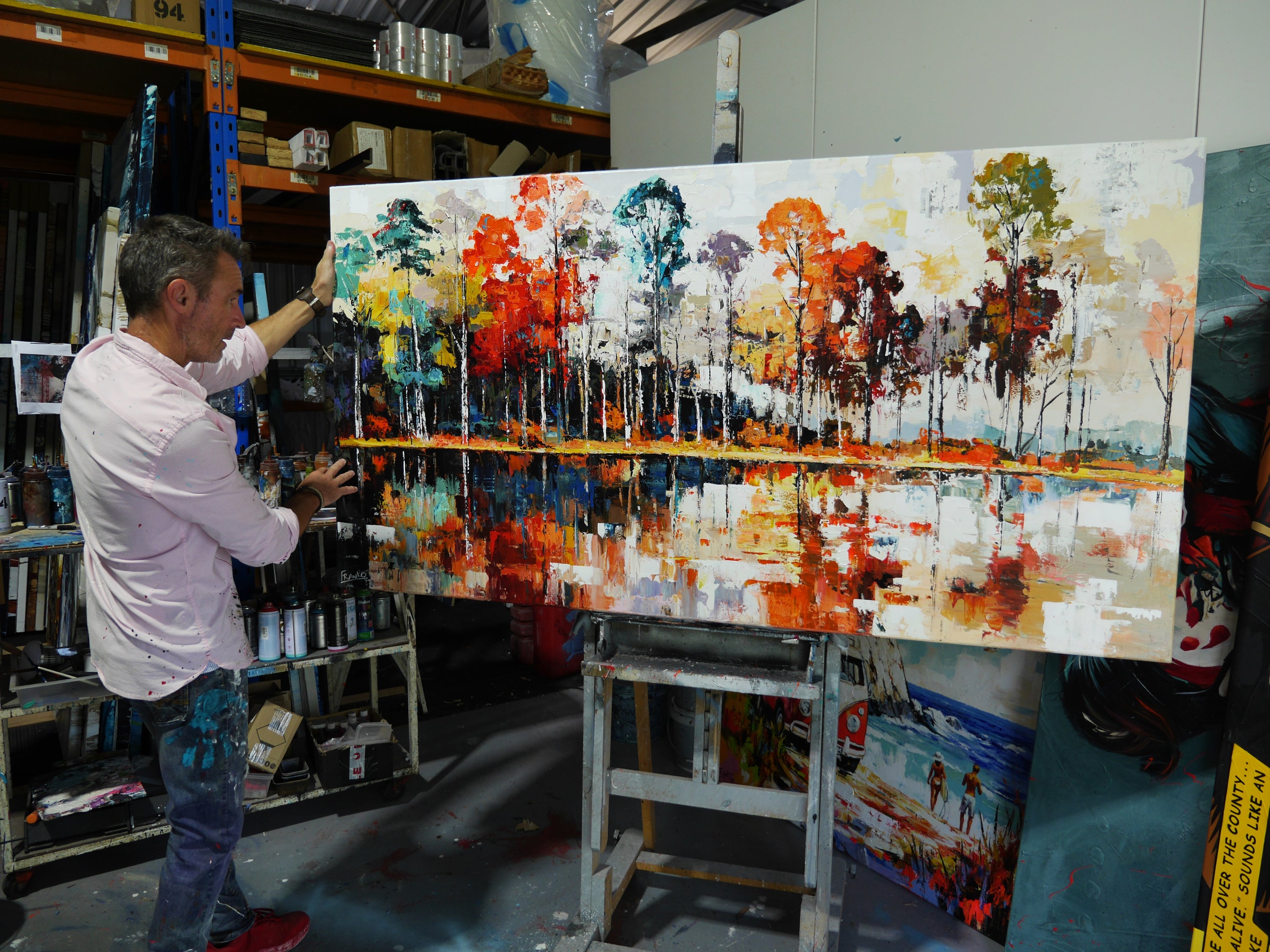 Lakeside 190cm x 100cm Abstract Realism Framed Textured Painting (SOLD)-Landscape-[Franko_Artist]-[The_Block]-[Dream_Homes]-[ideas]- [Grand_Designs]-Franklin Art Studio