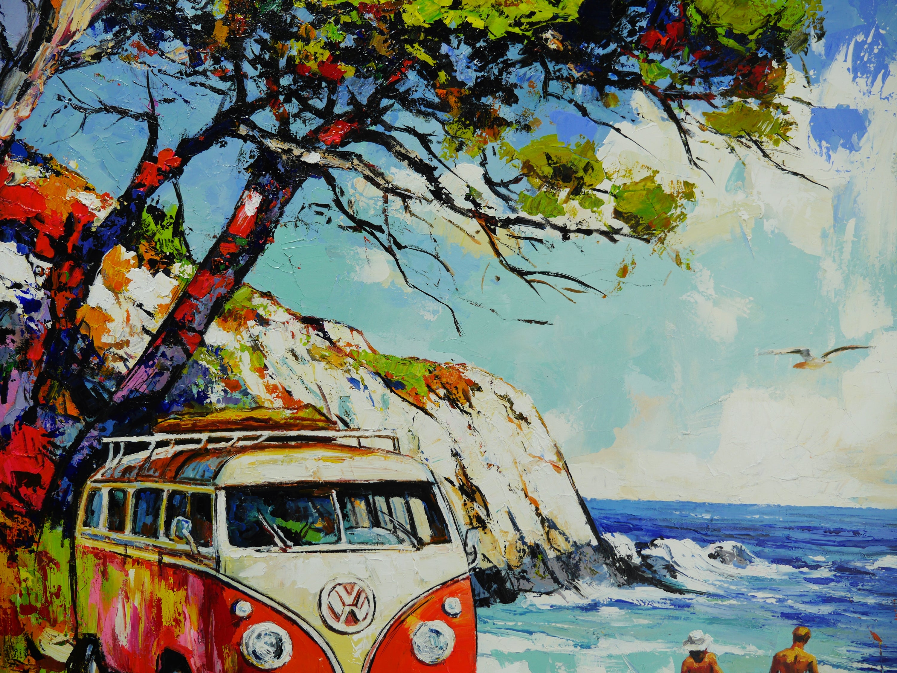 Free Bird 120cm x 120cm Beach Kombi Abstract Realism Framed Textured Painting (SOLD)