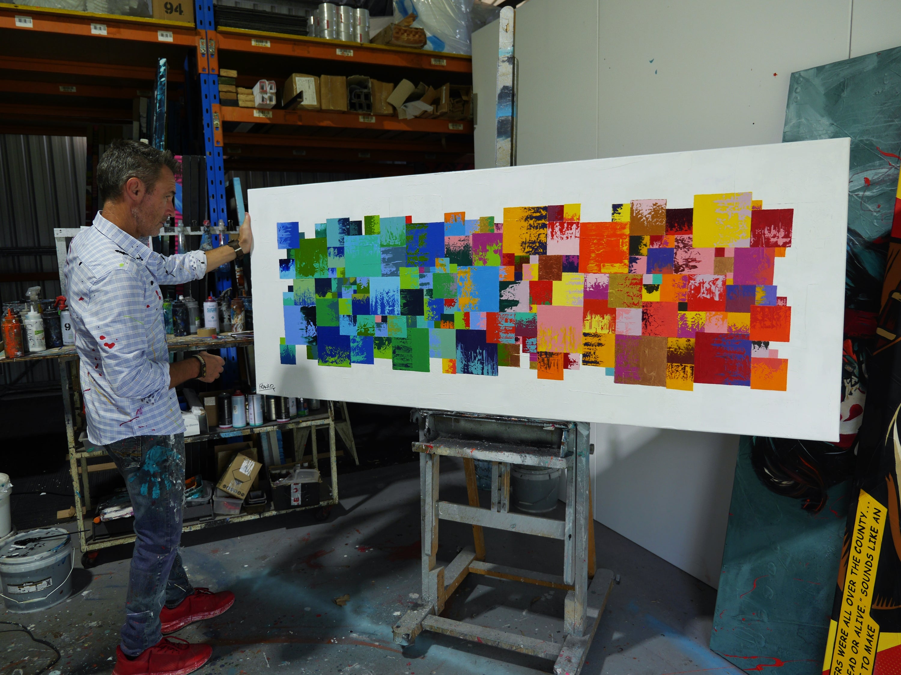 Coloured Checker 200cm x 80cm Textured Pattern Abstract Painting (SOLD)