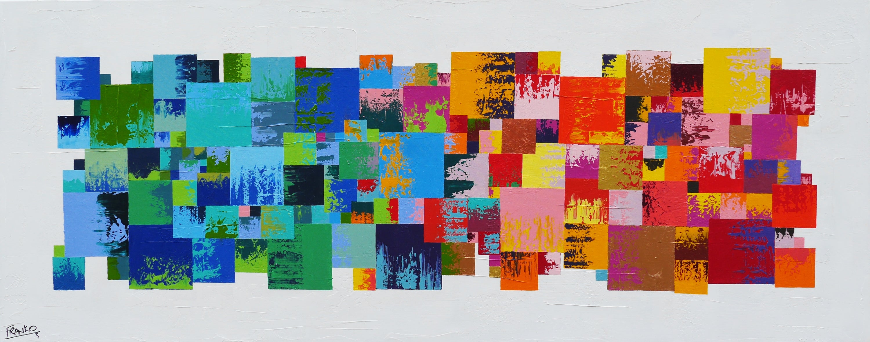 Coloured Checker 200cm x 80cm Textured Pattern Abstract Painting (SOLD)-Abstract-[Franko_Artist]-[Australian_artist]-[Gold_Coast]-[Brisbane]-[modern]-[contemporary]-[original]-[Large_artwork]-Franklin Art Studio