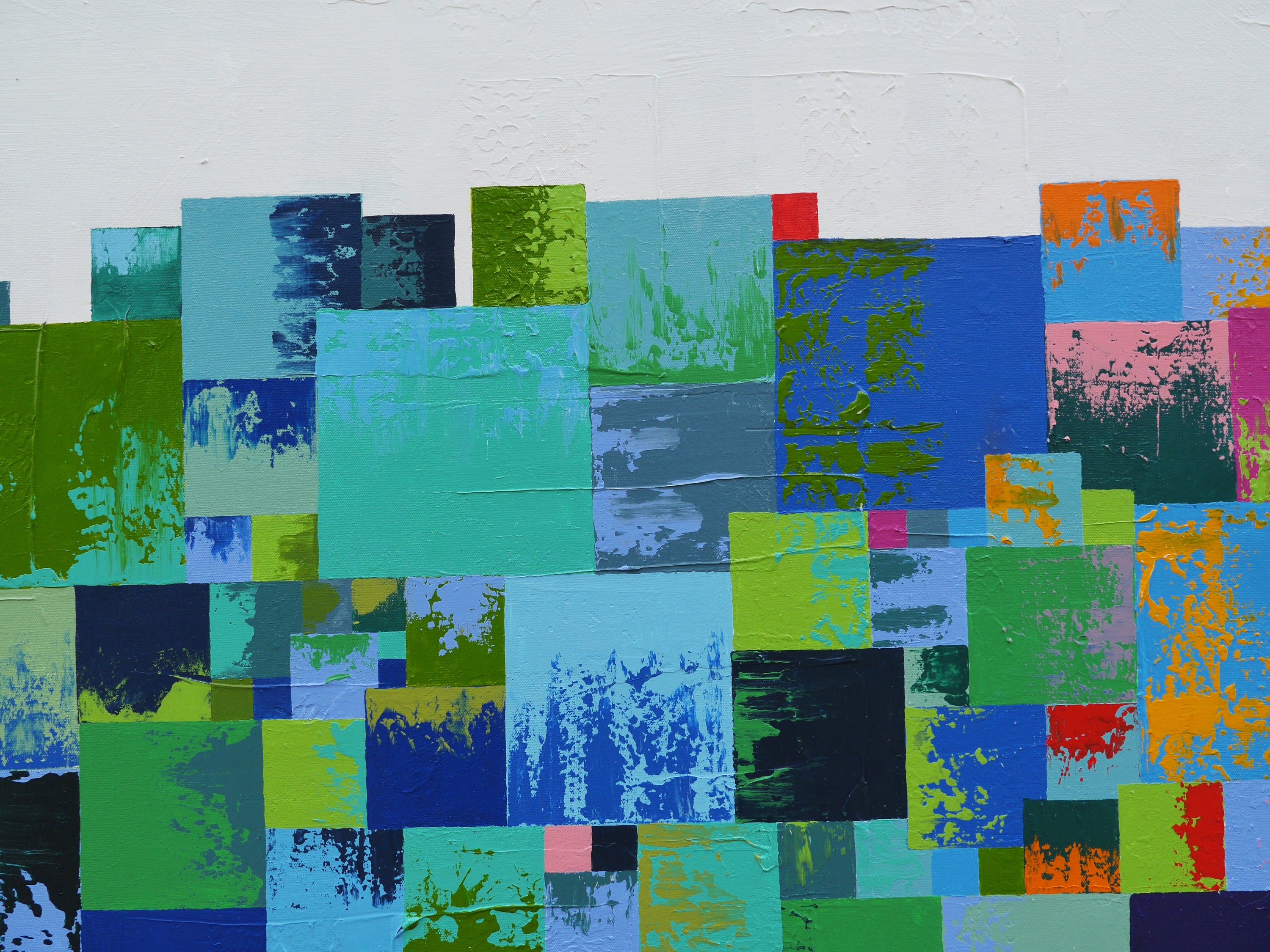 Coloured Checker 200cm x 80cm Textured Pattern Abstract Painting (SOLD)