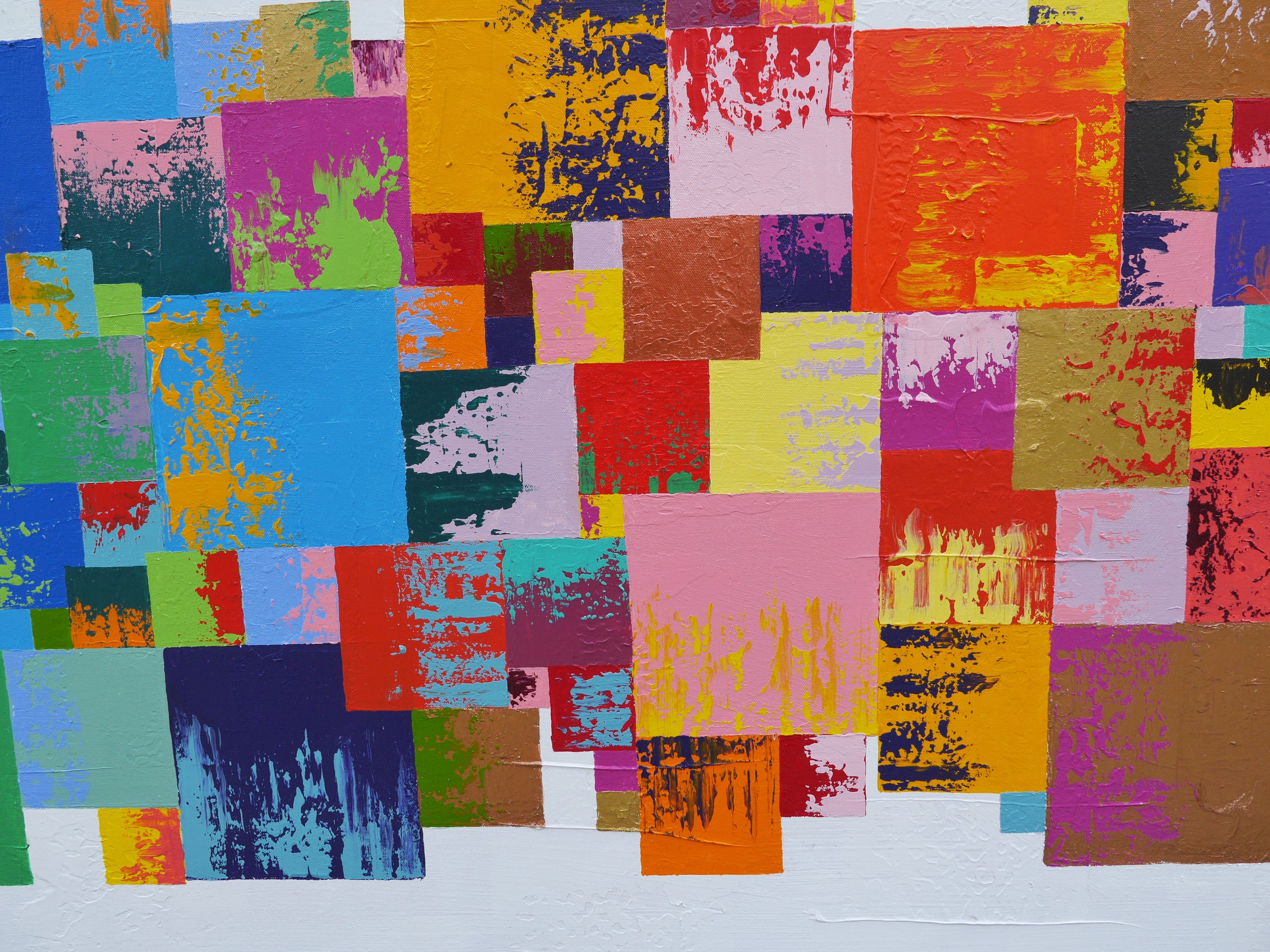 Coloured Checker 200cm x 80cm Textured Pattern Abstract Painting (SOLD)