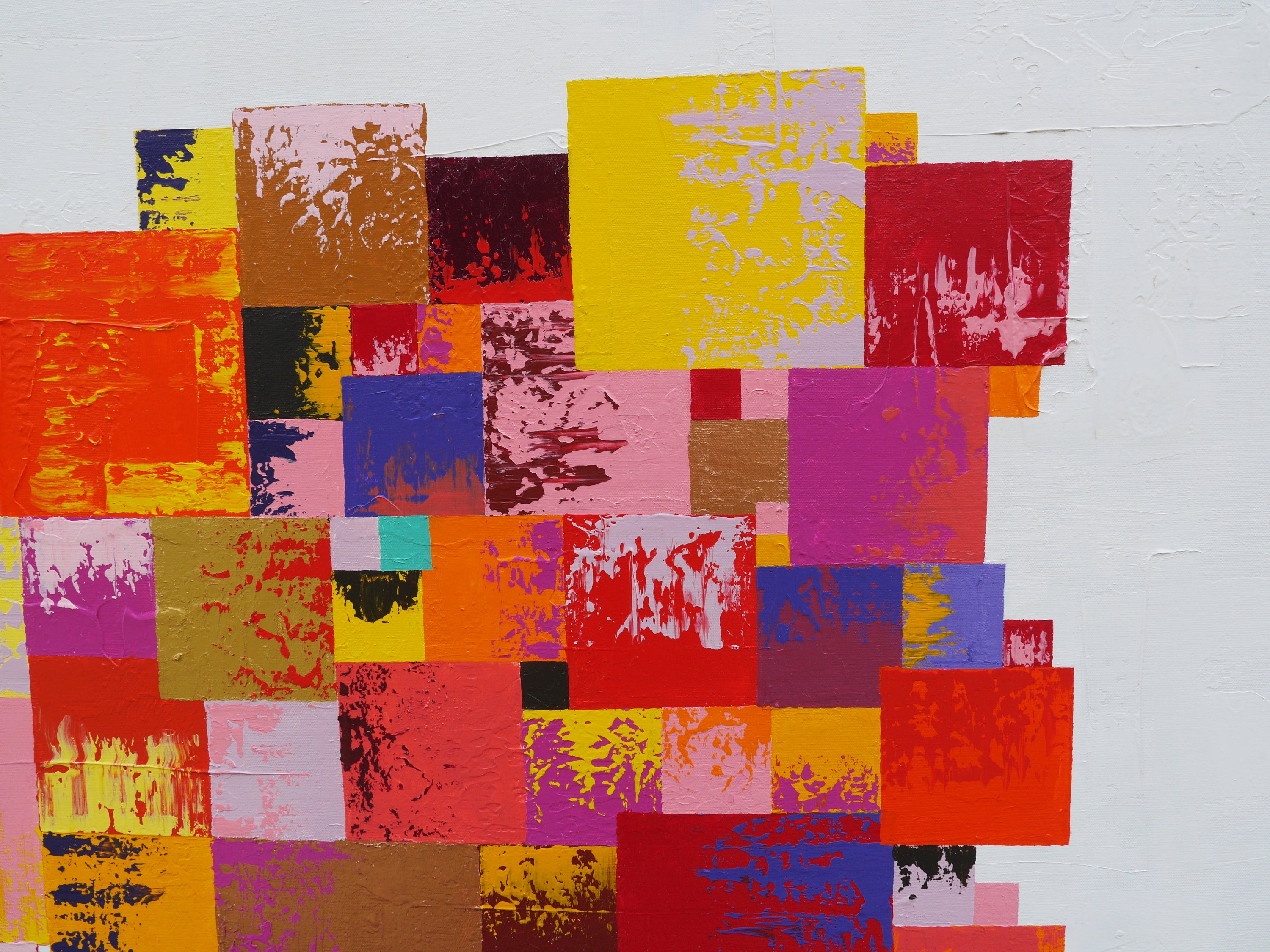 Coloured Checker 200cm x 80cm Textured Pattern Abstract Painting (SOLD)
