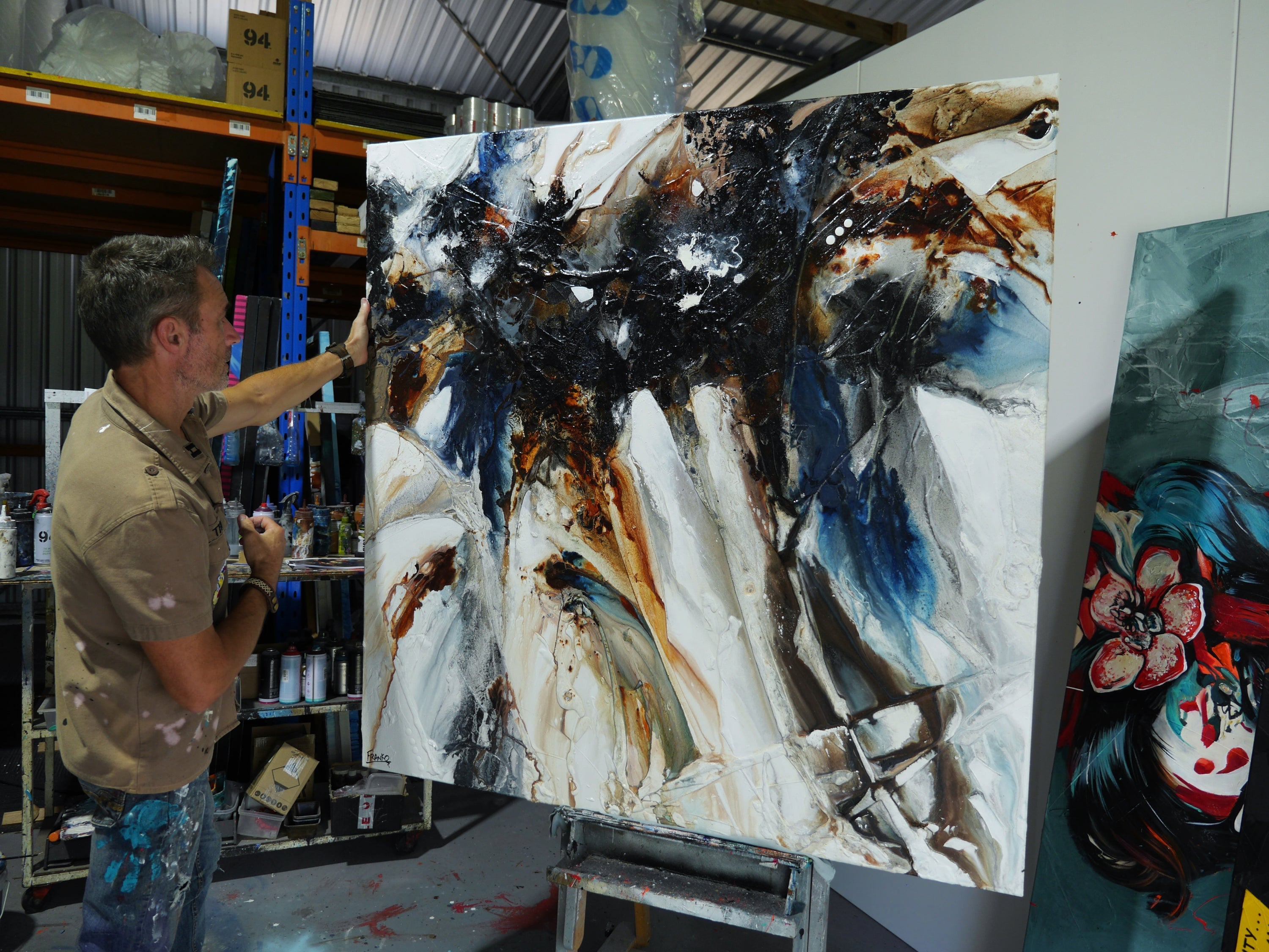 Denim Rush 150cm x 150cm Rustic Blue Textured Abstract Painting (SOLD)-Abstract-[Franko_Artist]-[The_Block]-[Dream_Homes]-[ideas]- [Grand_Designs]-Franklin Art Studio