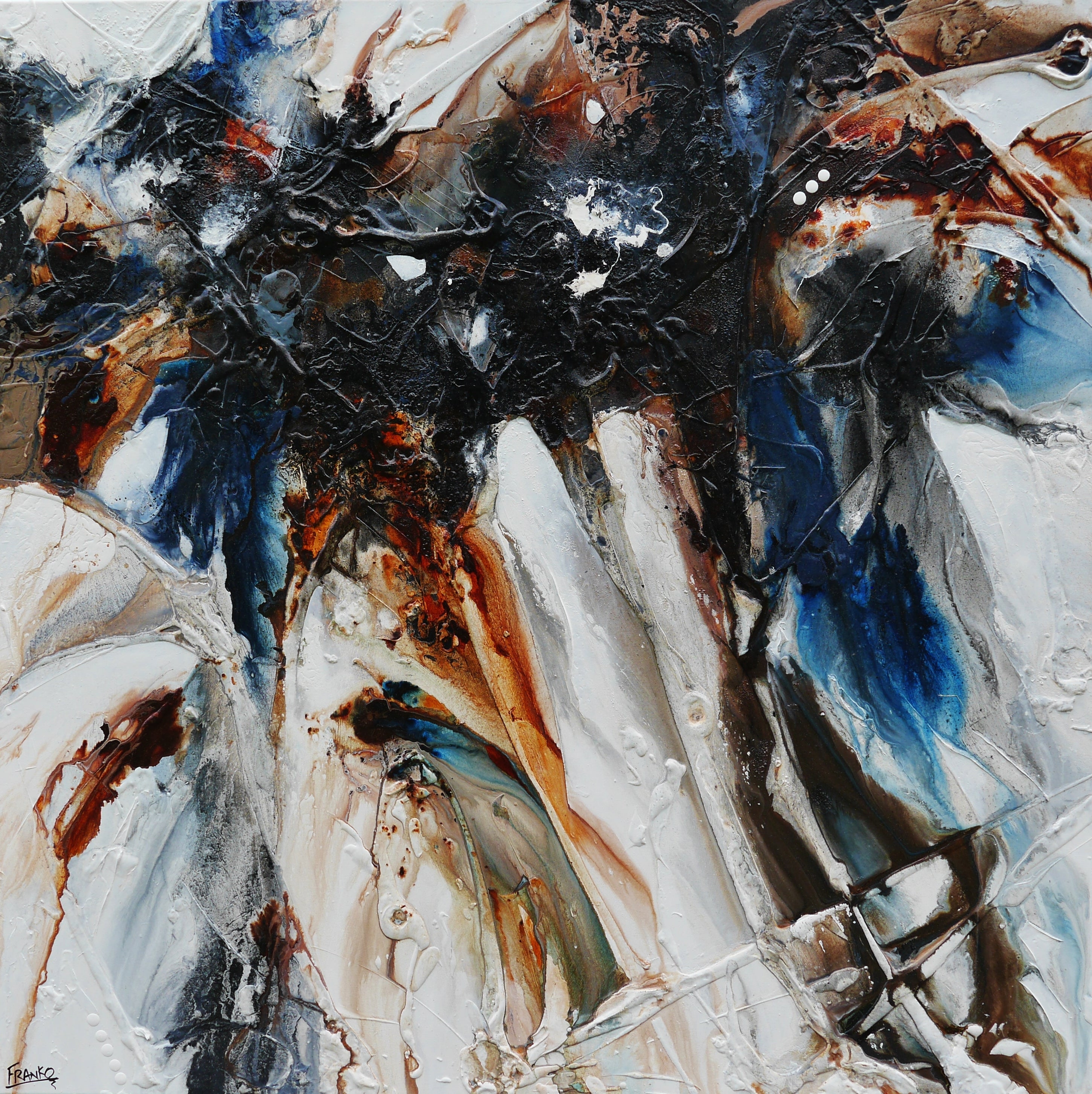 Denim Rush 150cm x 150cm Rustic Blue Textured Abstract Painting (SOLD)-Abstract-[Franko_Artist]-[Australian_artist]-[Gold_Coast]-[Brisbane]-[modern]-[contemporary]-[original]-[Large_artwork]-Franklin Art Studio