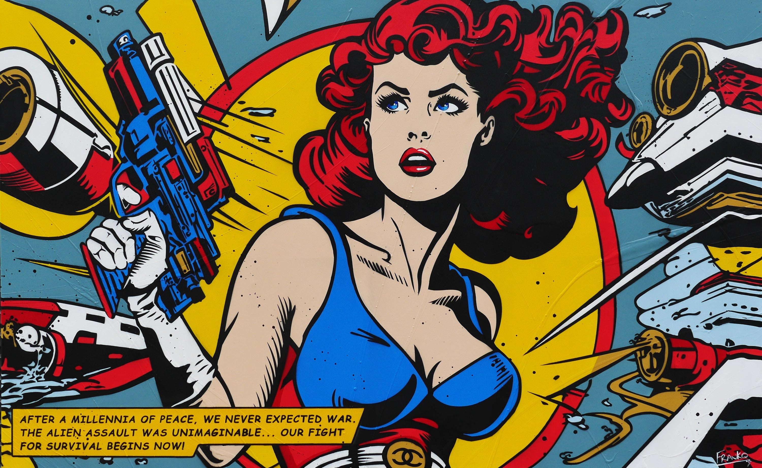 Space Wars 160cm x 100cm Space Classic Pop Art Painting (SOLD)-Urban Pop Art-[Franko_Artist]-[Australian_artist]-[Gold_Coast]-[Brisbane]-[modern]-[contemporary]-[original]-[Large_artwork]-Franklin Art Studio