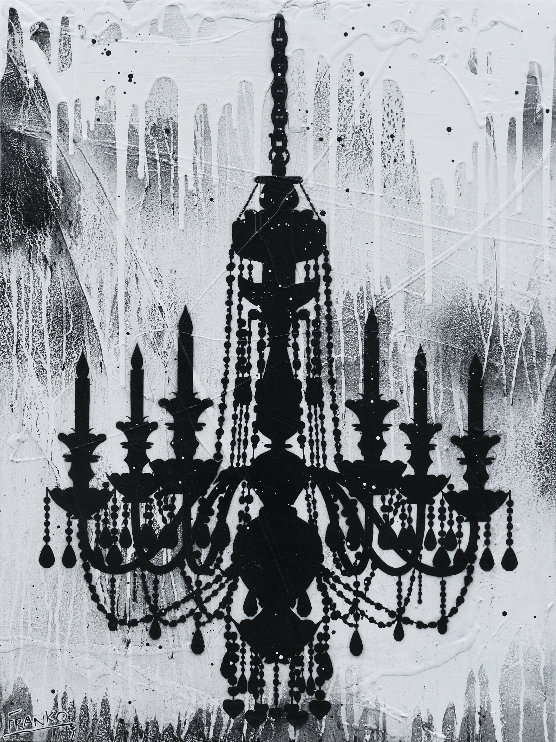 Blaq Glass 75cm x 100cm Chandelier Textured Urban Pop Art Painting-Urban Pop Art-[Franko_Artist]-[Australian_artist]-[Gold_Coast]-[Brisbane]-[modern]-[contemporary]-[original]-[Large_artwork]-Franklin Art Studio