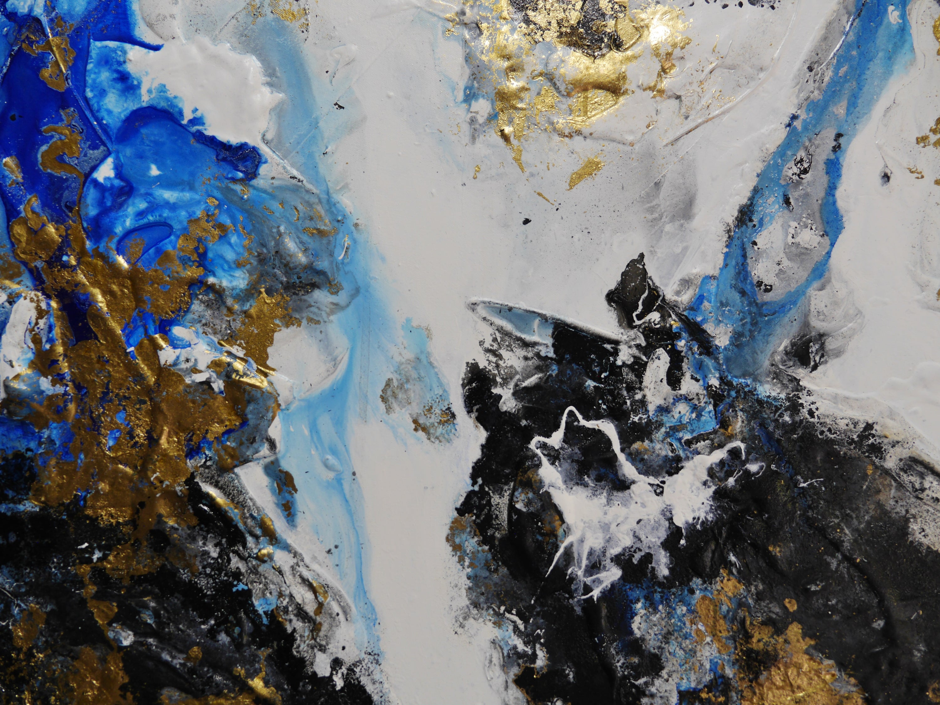 Golden Genesis 240cm x 100cm Blue White Metallic Gold Textured Abstract Painting (SOLD)