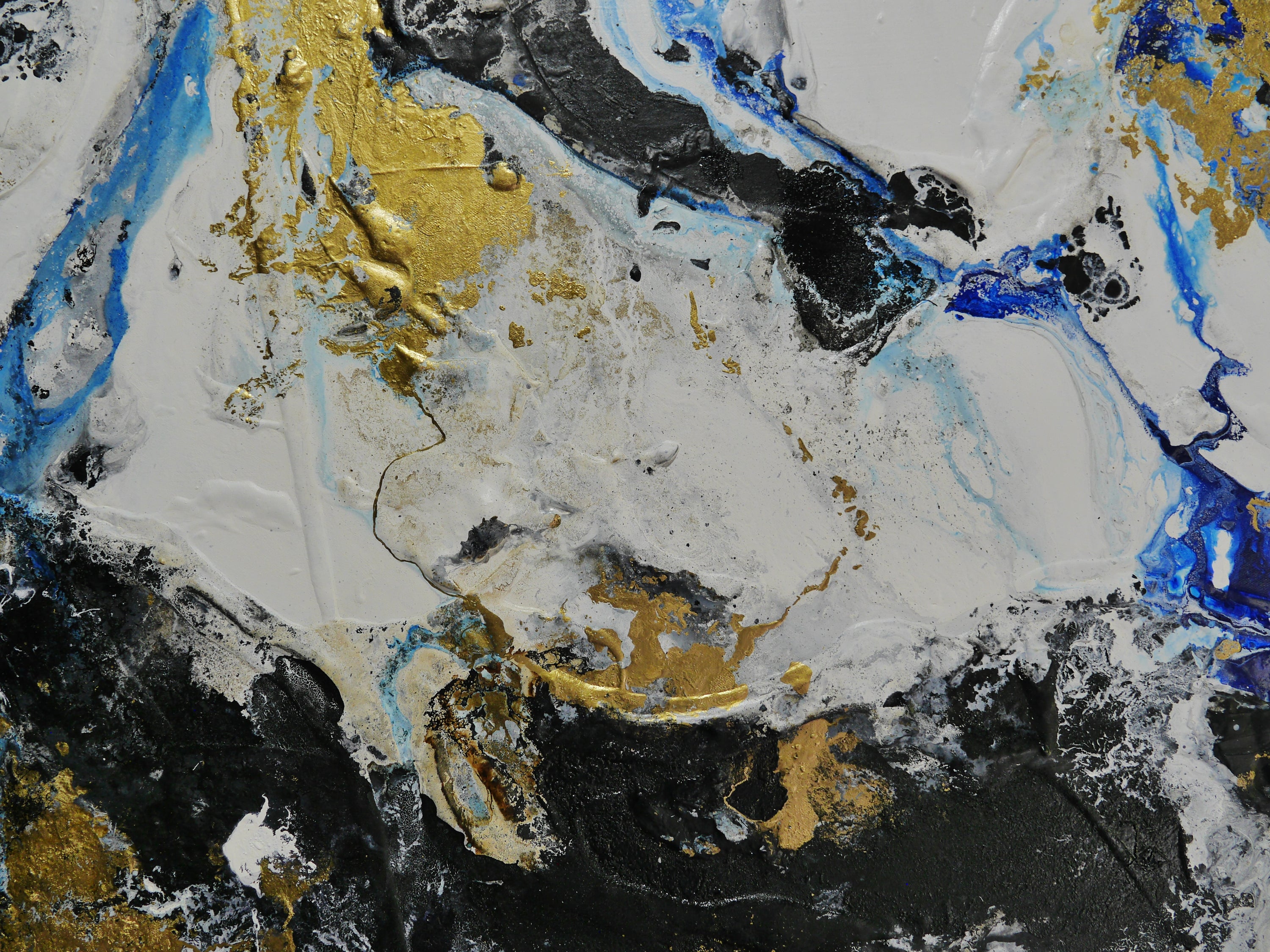 Golden Genesis 240cm x 100cm Blue White Metallic Gold Textured Abstract Painting (SOLD)