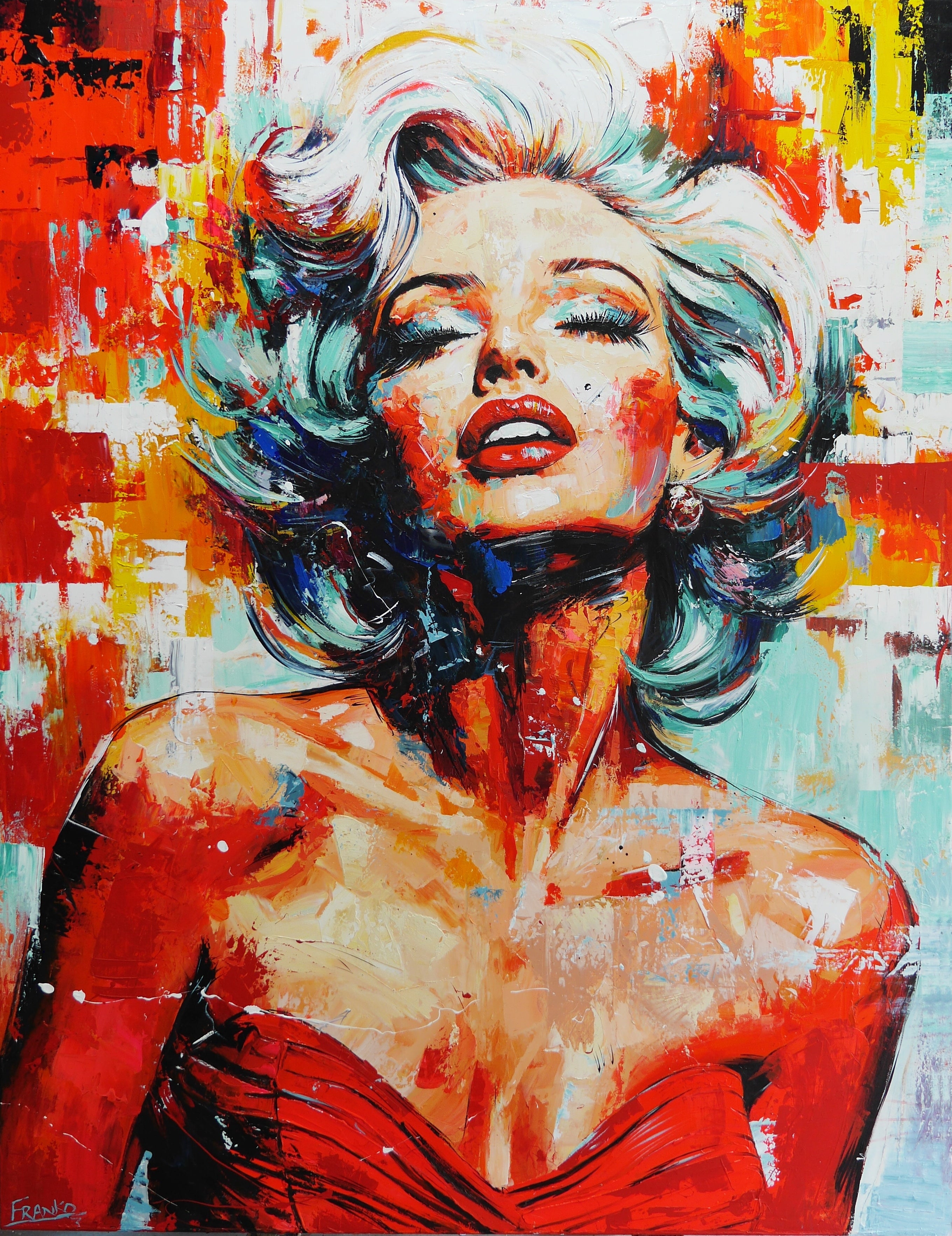 Scarlett Blonde 140cm x 180cm Marilyn Monroe Textured Abstract Realism Painting (SOLD)-abstract realism-[Franko_Artist]-[Australian_artist]-[Gold_Coast]-[Brisbane]-[modern]-[contemporary]-[original]-[Large_artwork]-Franklin Art Studio