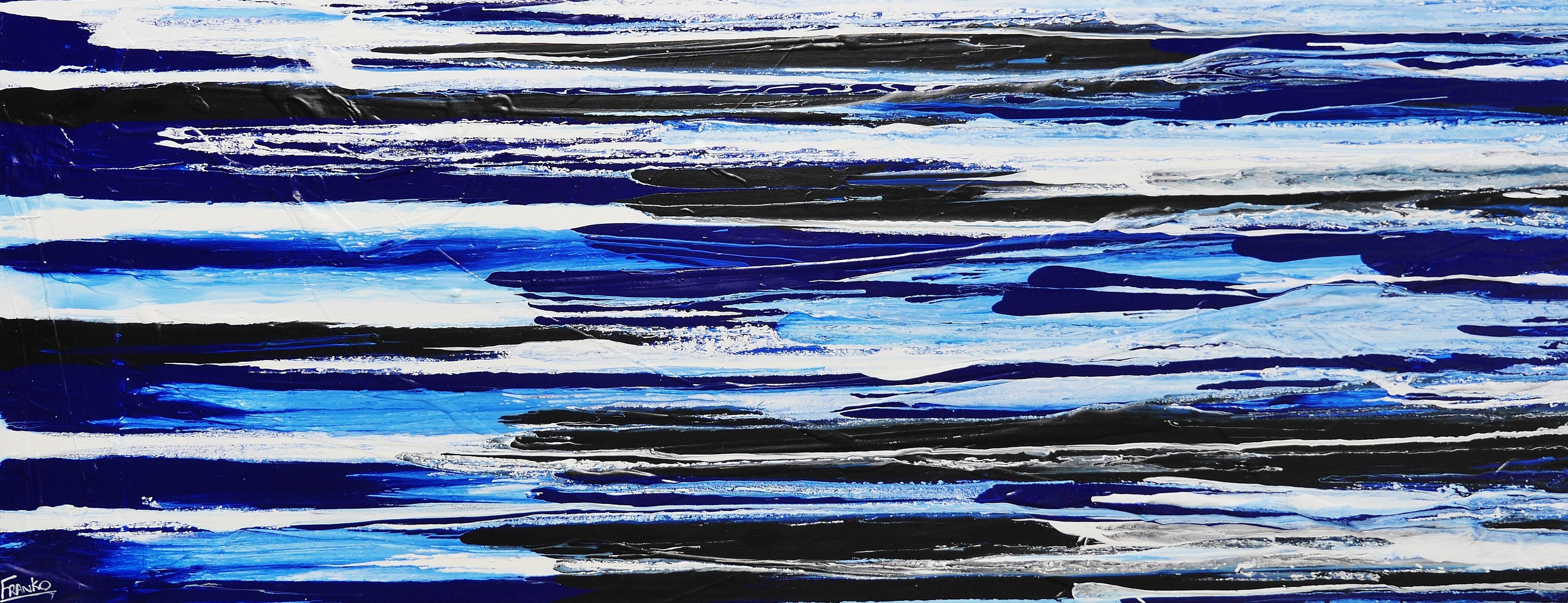 Sapphire Flow 200cm x 80cm Blue White Black Textured Abstract Painting-Abstract-[Franko_Artist]-[Australian_artist]-[Gold_Coast]-[Brisbane]-[modern]-[contemporary]-[original]-[Large_artwork]-Franklin Art Studio