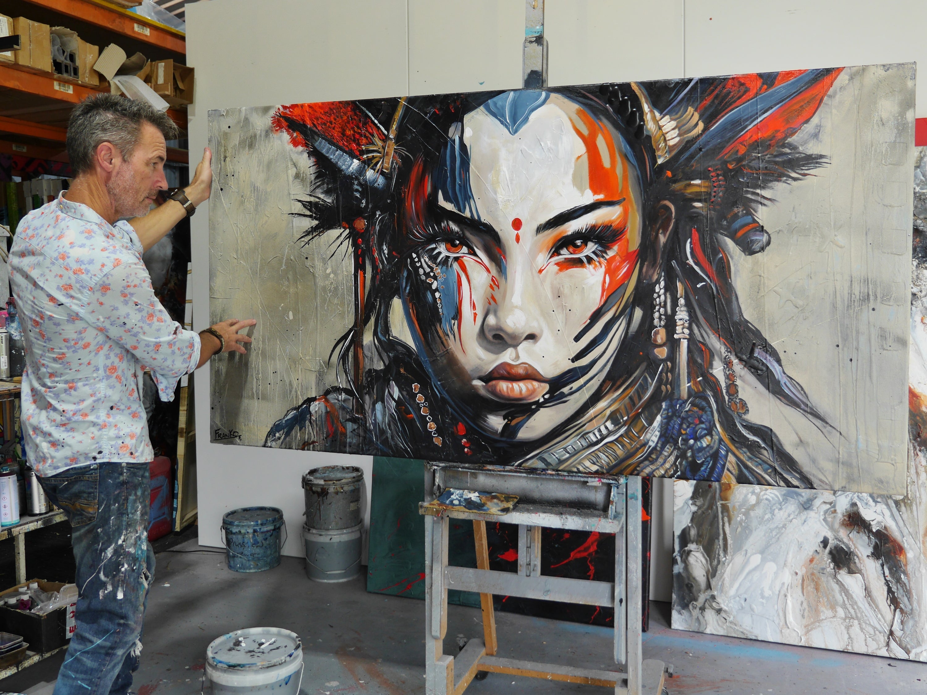 Musashi 190cm x 100cm Brave and Beautiful Abstract Framed Textured Painting (SOLD)-abstract realism-[Franko_Artist]-[The_Block]-[Dream_Homes]-[ideas]- [Grand_Designs]-Franklin Art Studio