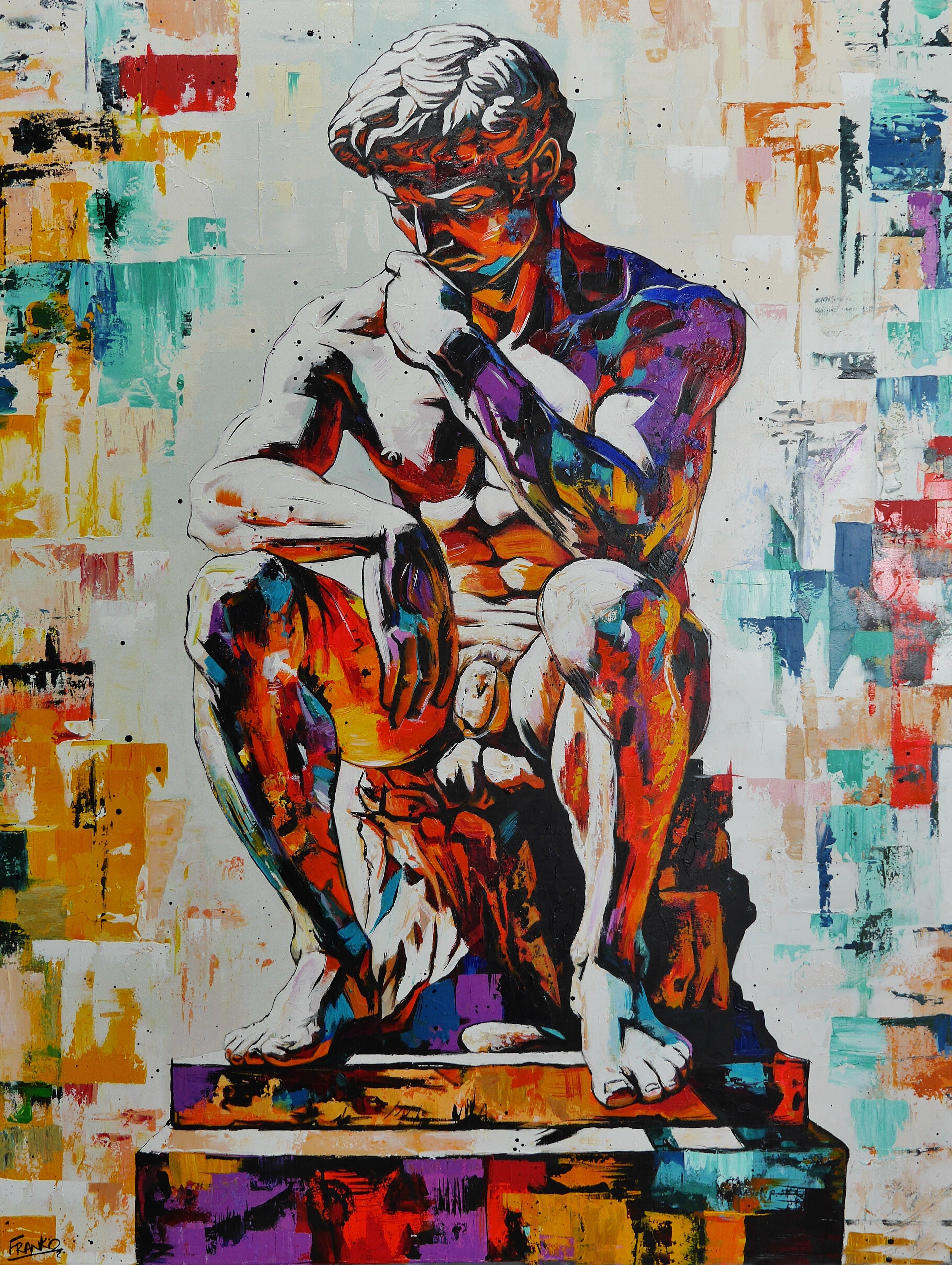 Thought 140cm x 180cm Statue Textured Abstract Realism Painting (SOLD)-abstract realism-[Franko_Artist]-[Australian_artist]-[Gold_Coast]-[Brisbane]-[modern]-[contemporary]-[original]-[Large_artwork]-Franklin Art Studio