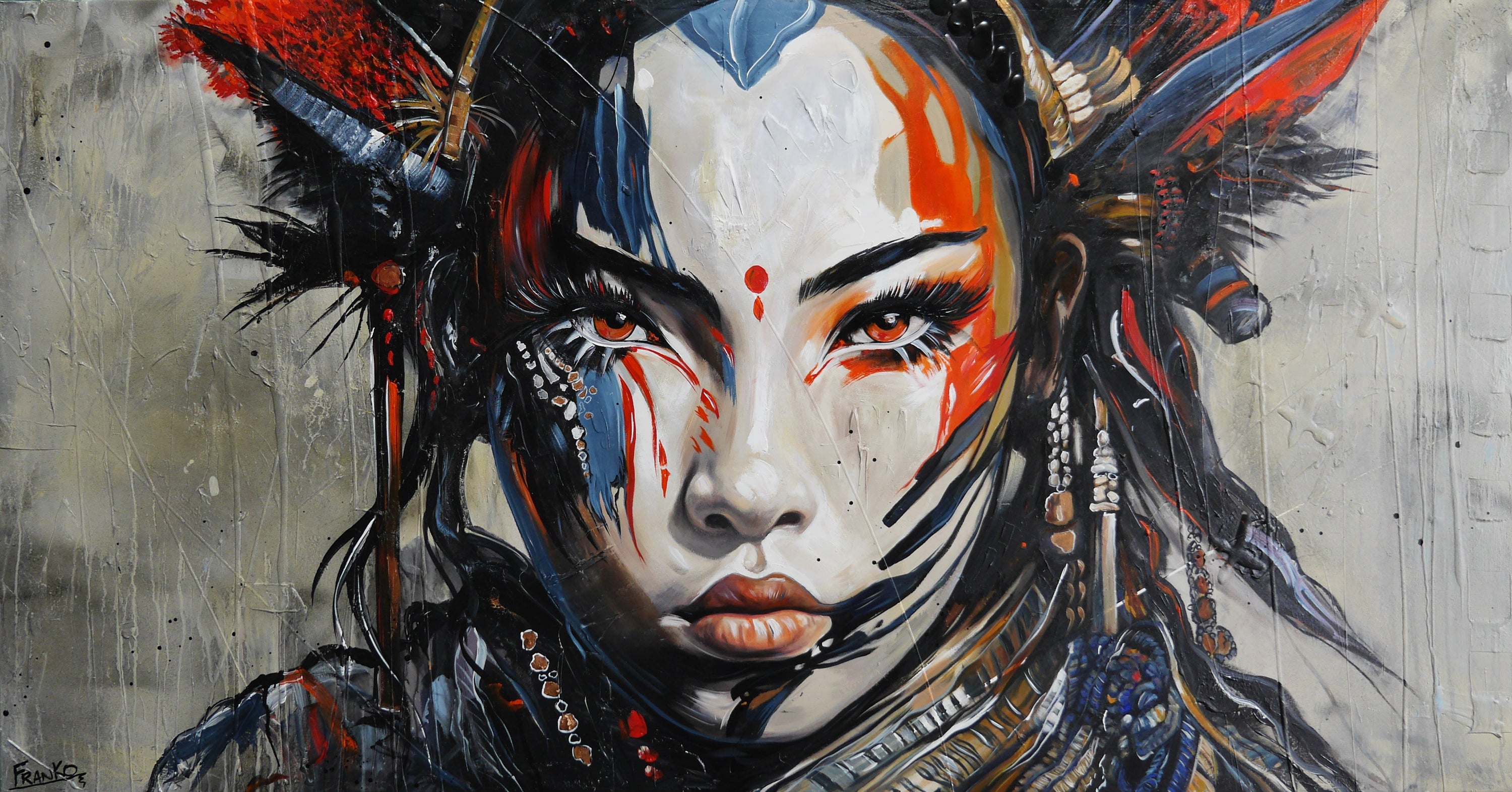Musashi 190cm x 100cm Brave and Beautiful Abstract Framed Textured Painting (SOLD)-abstract realism-[Franko_Artist]-[Australian_artist]-[Gold_Coast]-[Brisbane]-[modern]-[contemporary]-[original]-[Large_artwork]-Franklin Art Studio