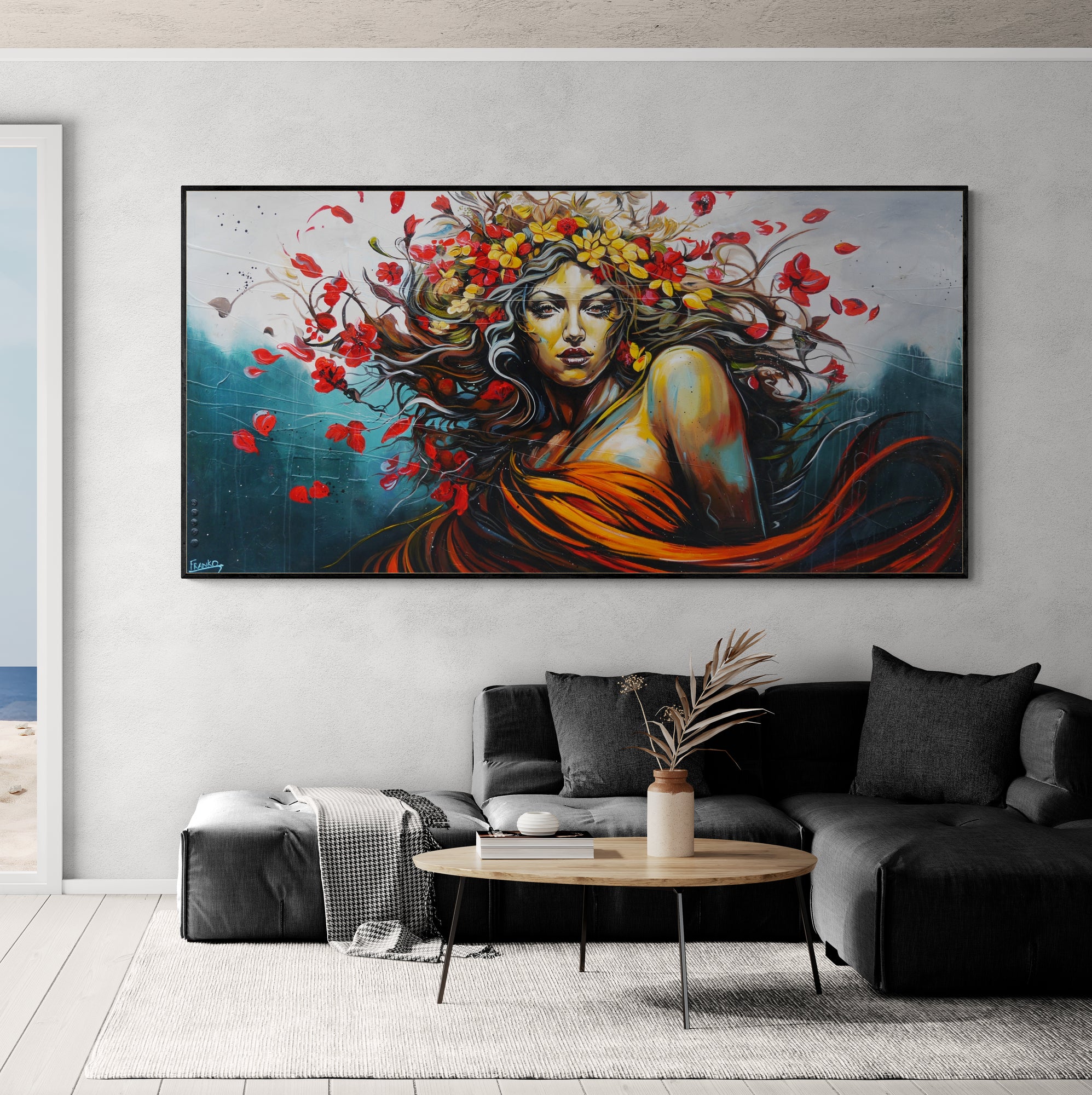 Aphrodite 240cm x 120cm Abstract Realism Textured Framed Painting (SOLD)-people-[Franko_Artist]-[The_Block]-[Dream_Homes]-[ideas]-[Grand_Designs]-[Art_Lover]-Franklin Art Studio