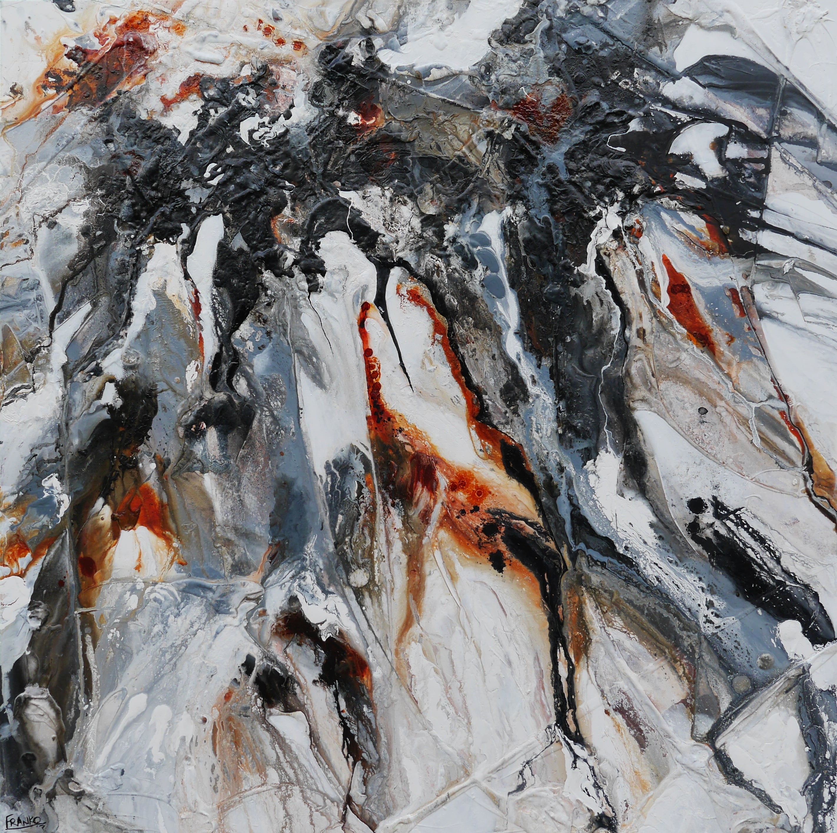 Slated Performance 180cm x 180cm Rustic Textured Abstract Painting (SOLD)-Abstract-[Franko_Artist]-[Australian_artist]-[Gold_Coast]-[Brisbane]-[modern]-[contemporary]-[original]-[Large_artwork]-Franklin Art Studio