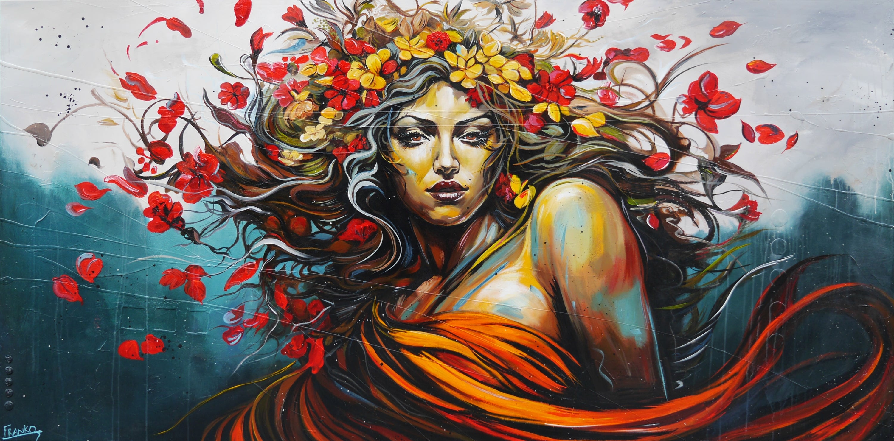 Aphrodite 240cm x 120cm Abstract Realism Textured Framed Painting (SOLD)-people-[Franko_Artist]-[Australian_artist]-[Gold_Coast]-[Brisbane]-[modern]-[contemporary]-[original]-[Large_artwork]-Franklin Art Studio