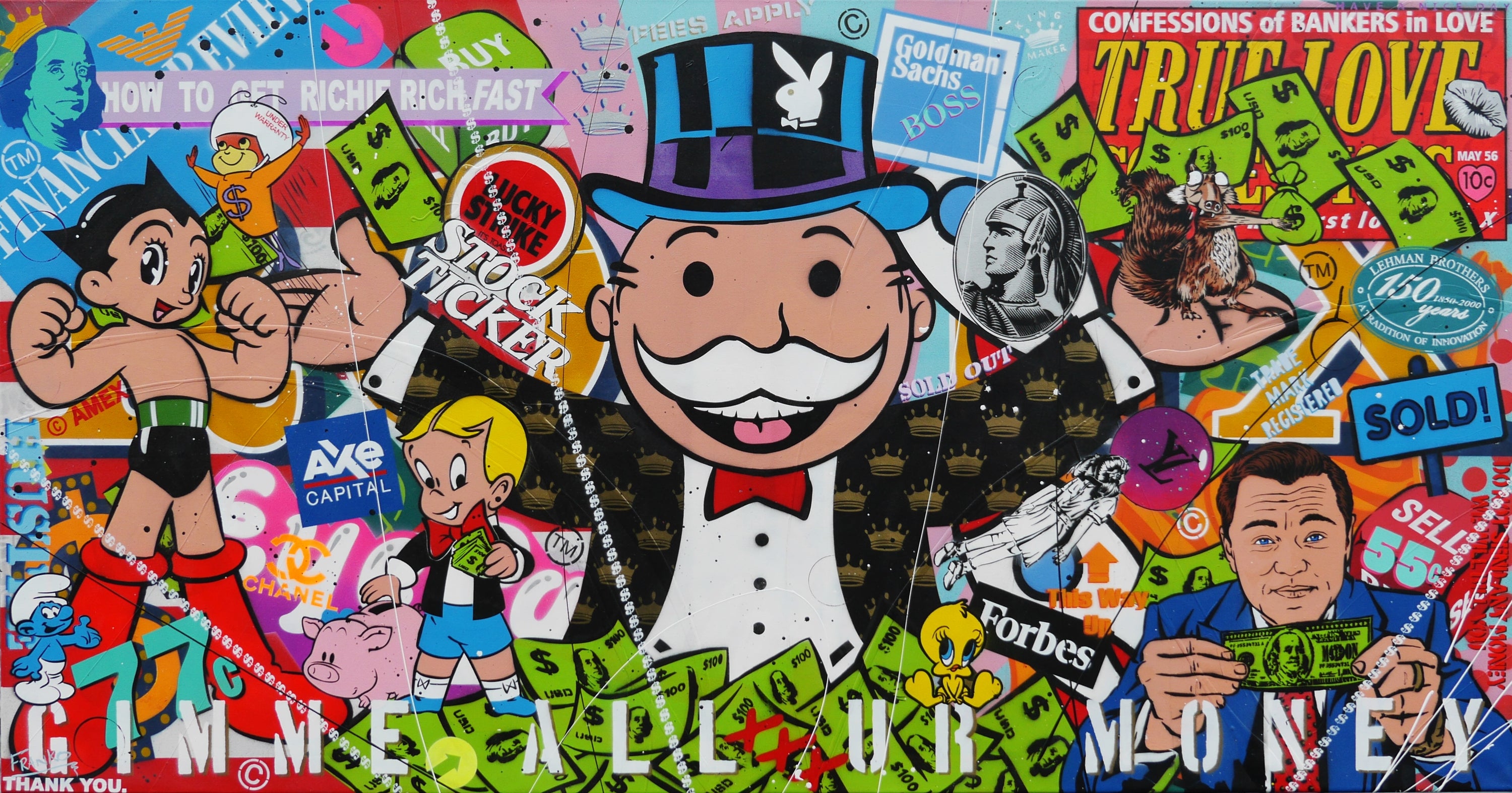 Talking Money 190cm x 100cm Monopoly Man Textured Urban Pop Art Painting (SOLD)-Urban Pop Art-[Franko_Artist]-[Australian_artist]-[Gold_Coast]-[Brisbane]-[modern]-[contemporary]-[original]-[Large_artwork]-Franklin Art Studio