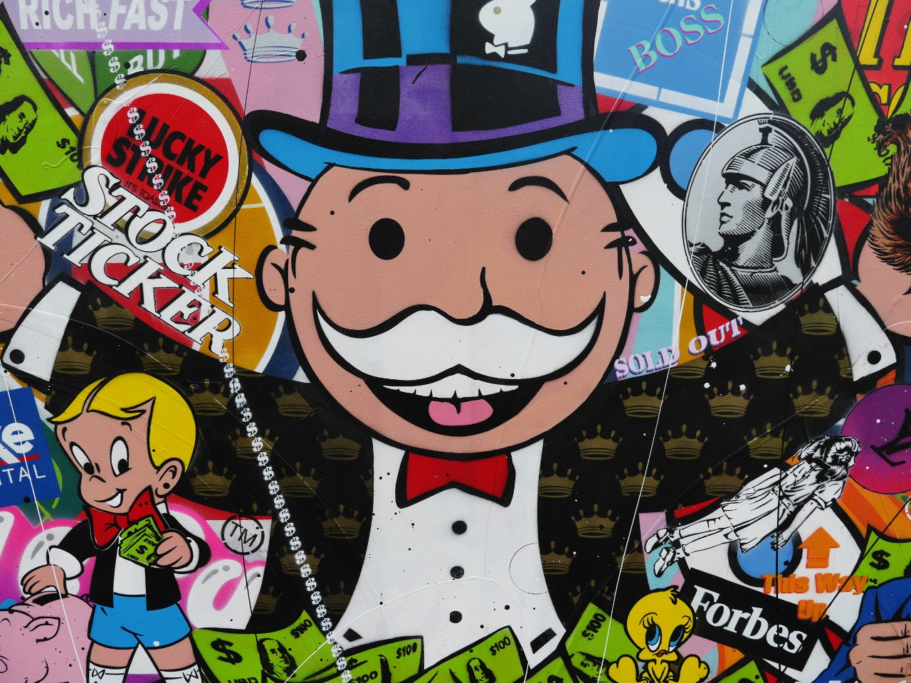Talking Money 190cm x 100cm Monopoly Man Textured Urban Pop Art Painting (SOLD)