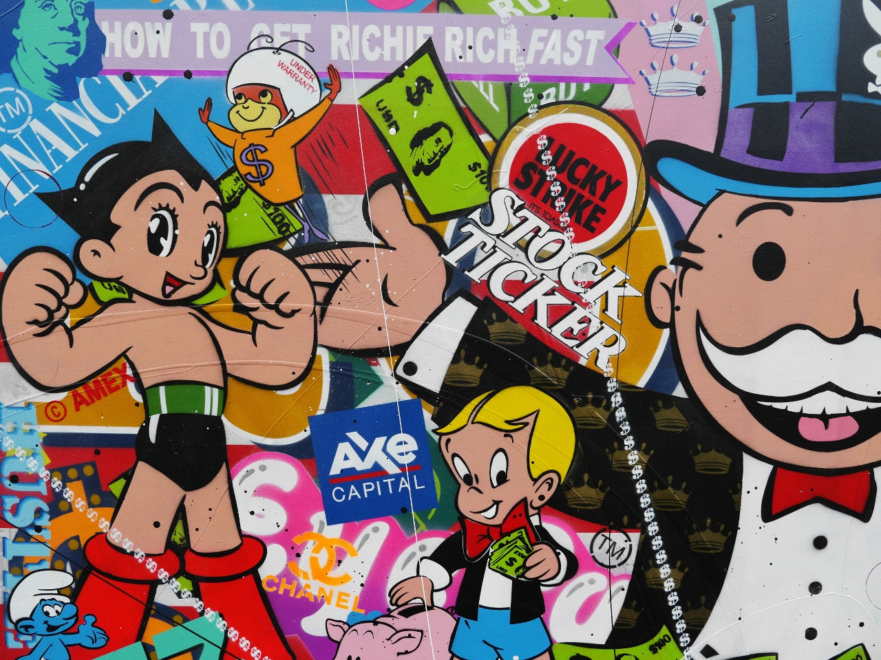 Talking Money 190cm x 100cm Monopoly Man Textured Urban Pop Art Painting (SOLD)