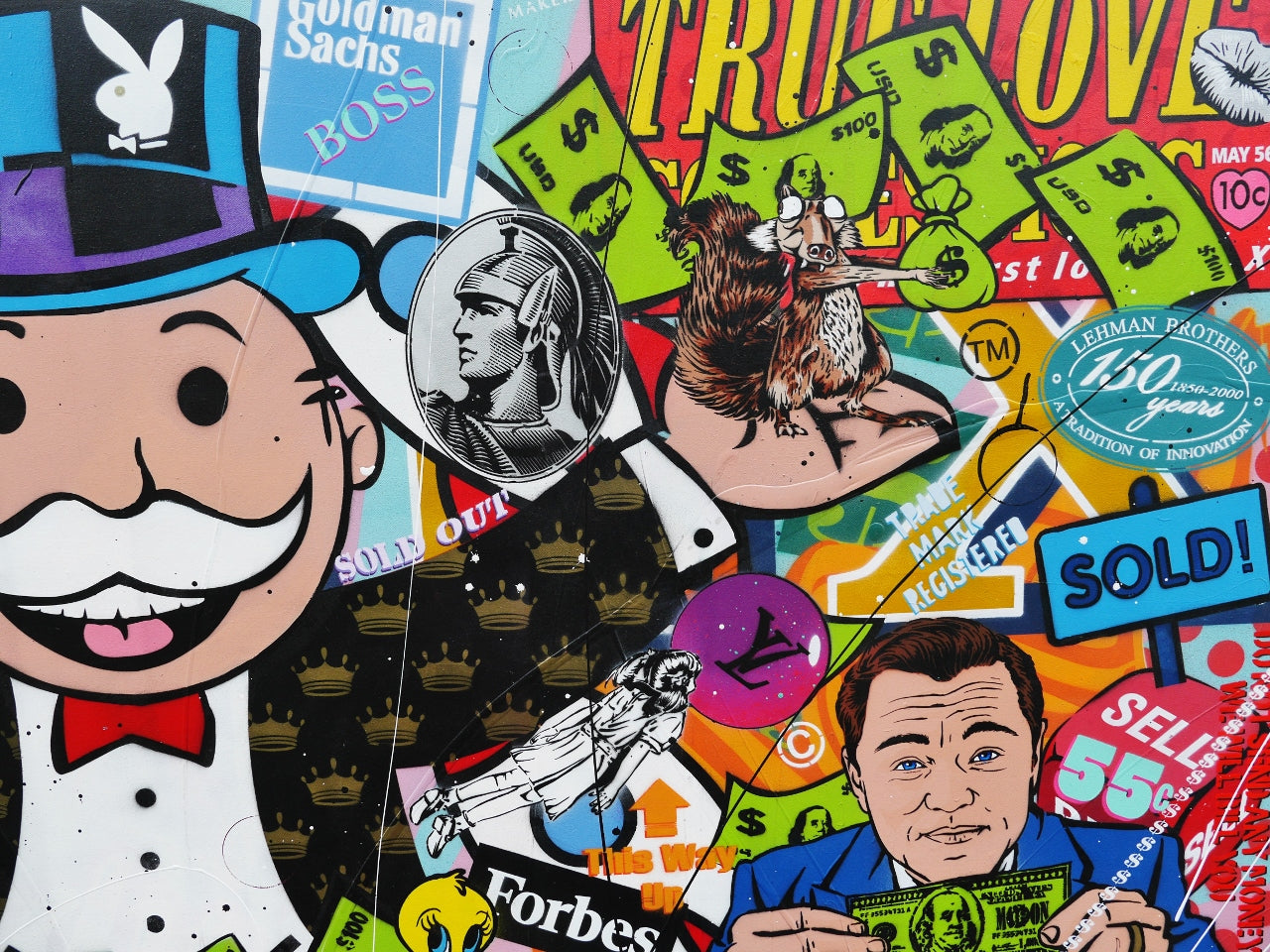 Talking Money 190cm x 100cm Monopoly Man Textured Urban Pop Art Painting (SOLD)