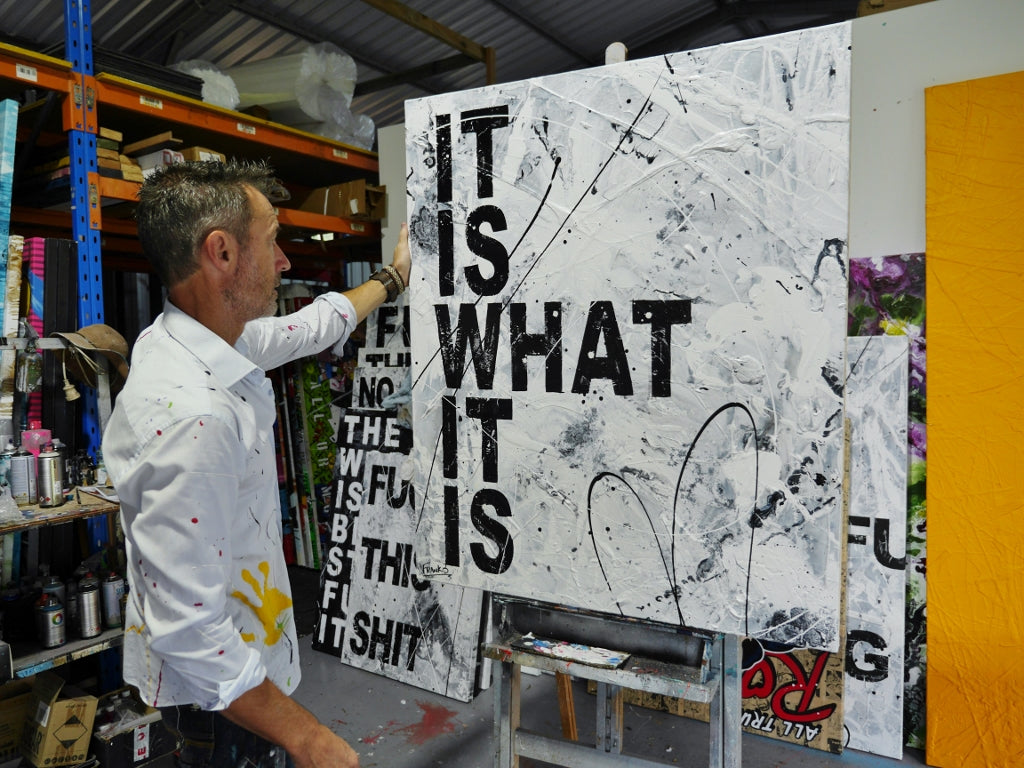 It is 100cm x 120cm Textured Urban Pop Art Painting (SOLD)
