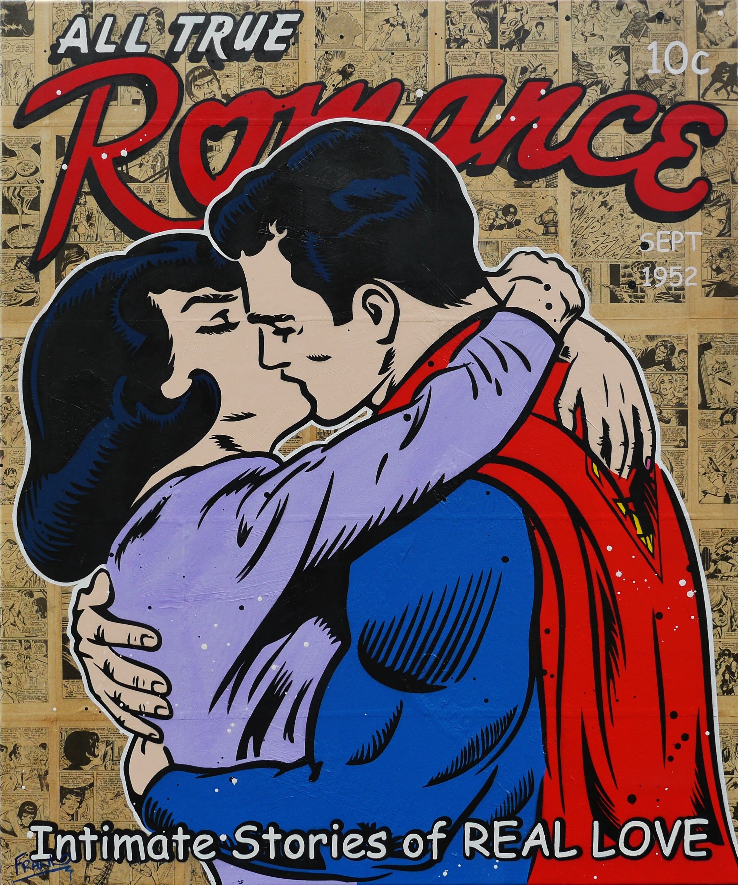 Intimate Superlove 100cm x 120cm Superman Urban Pop Book Club Painting-book club-[Franko_Artist]-[Australian_artist]-[Gold_Coast]-[Brisbane]-[modern]-[contemporary]-[original]-[Large_artwork]-Franklin Art Studio