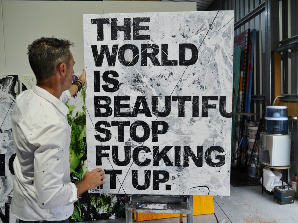 Beautiful World 120cm x 150cm Textured Urban Pop Art Painting