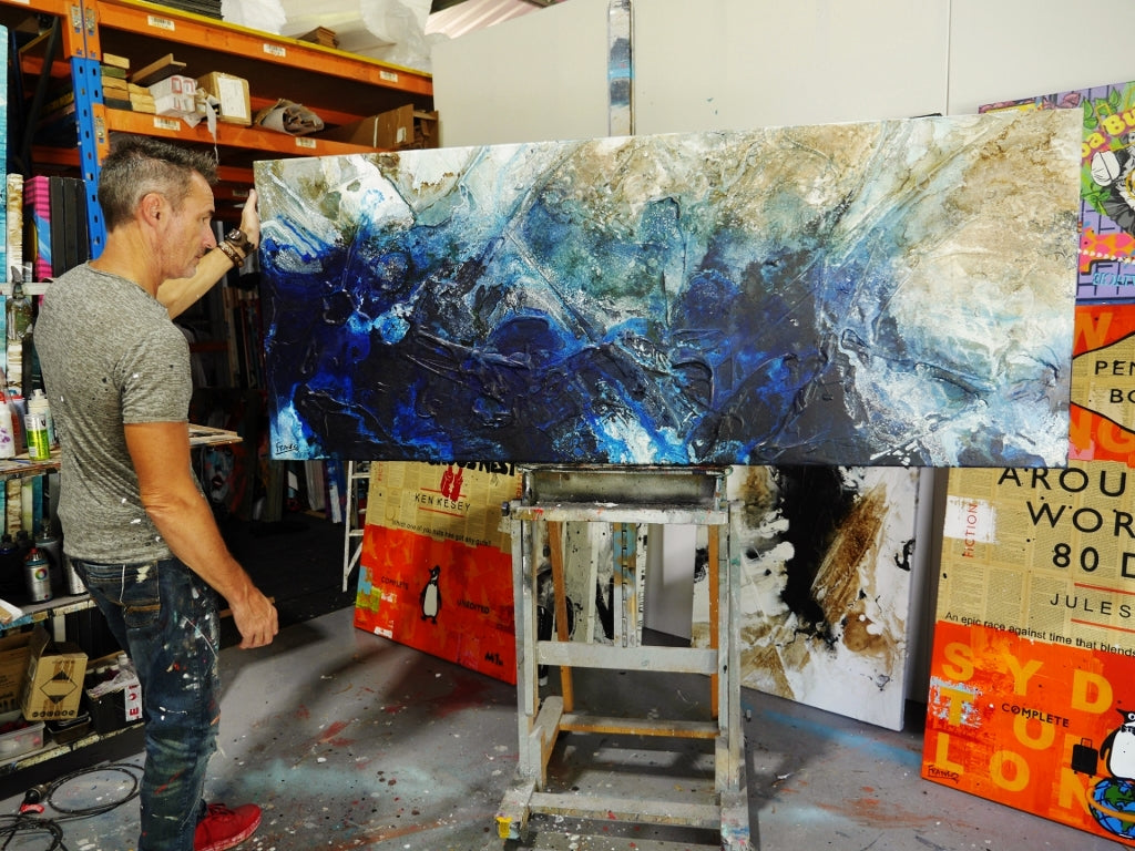 Blue Genesis 200cm x 80cm Rustic Textured Abstract Painting (SOLD)