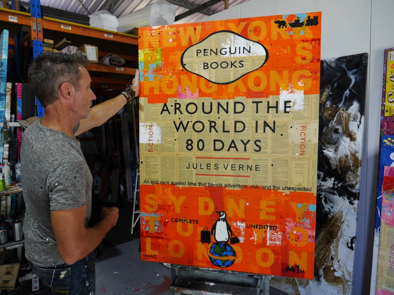 80 Days 100cm x 140cm Urban Pop Book Club Painting (SOLD)-book club-[Franko_Artist]-[The_Block]-[Dream_Homes]-[ideas]- [Grand_Designs]-Franklin Art Studio