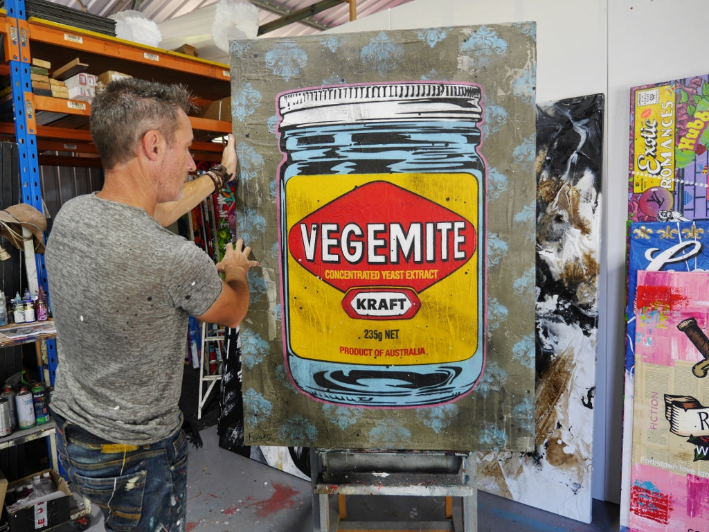 Extracted 100cm x 140cm Vegemite Concrete Textured Urban Pop Art Painting (SOLD)-Urban Pop Art-[Franko_Artist]-[The_Block]-[Dream_Homes]-[ideas]- [Grand_Designs]-Franklin Art Studio