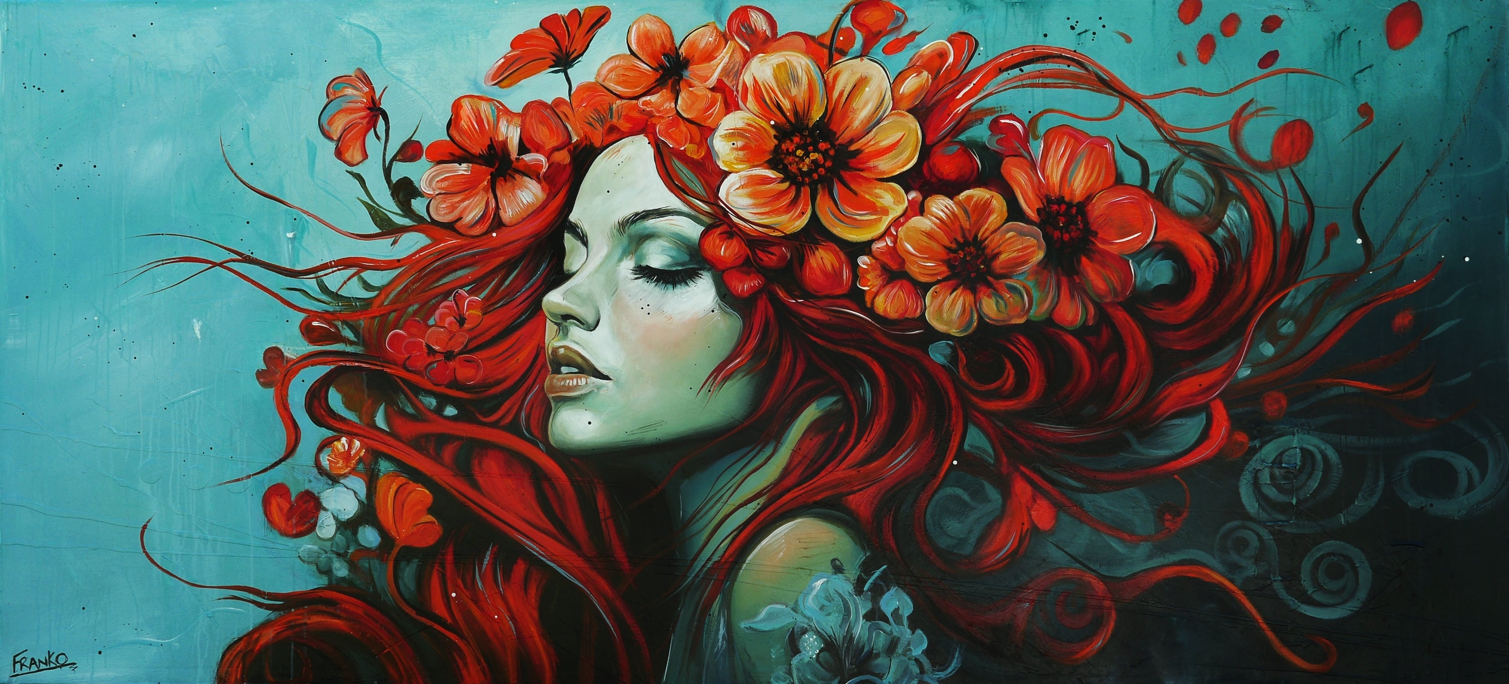 Venus 240cm x 110cm Abstract Realism Textured Framed Painting (SOLD)-people-[Franko_Artist]-[Australian_artist]-[Gold_Coast]-[Brisbane]-[modern]-[contemporary]-[original]-[Large_artwork]-Franklin Art Studio