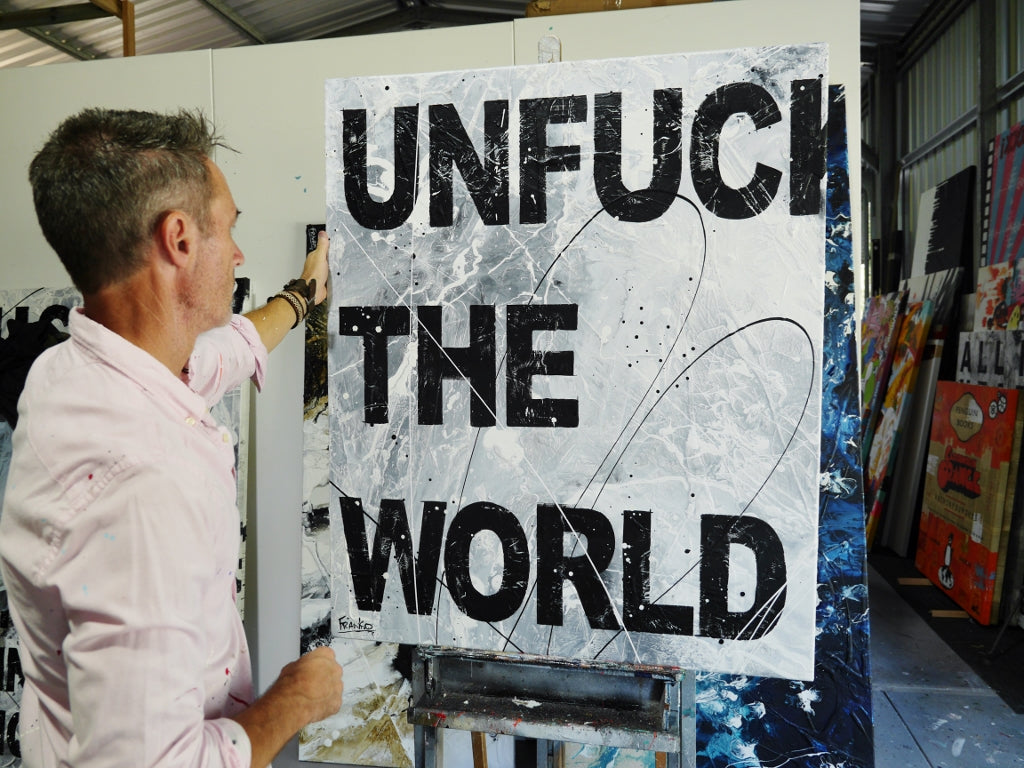 The World Over 120cm x 100cm Textured Urban Pop Art Painting-Urban Pop Art-[Franko_Artist]-[The_Block]-[Dream_Homes]-[ideas]- [Grand_Designs]-Franklin Art Studio
