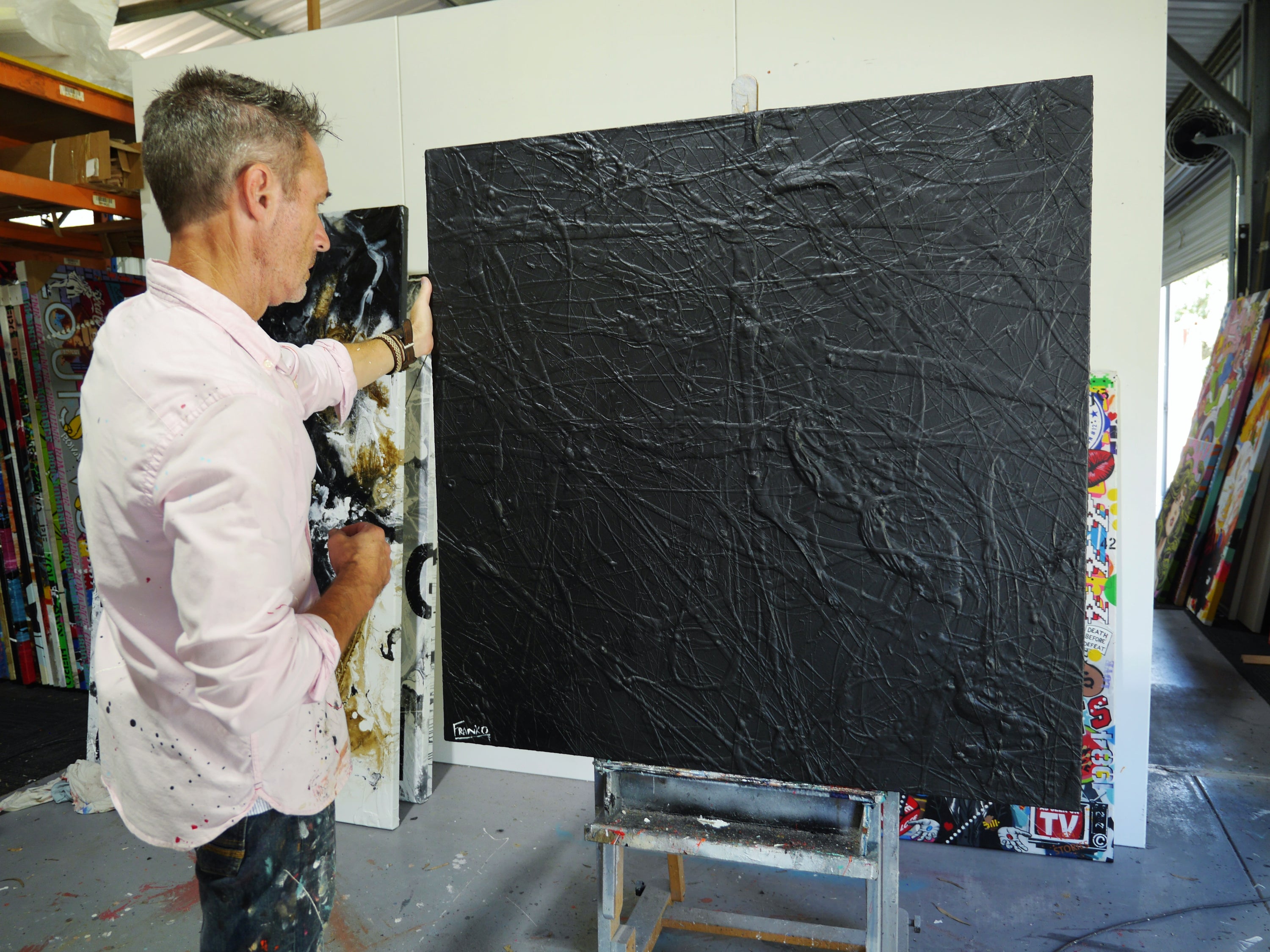 Wicked Nero 120cm x 120cm Black Textured Abstract Painting (SOLD)-Abstract-[Franko_Artist]-[The_Block]-[Dream_Homes]-[ideas]- [Grand_Designs]-Franklin Art Studio