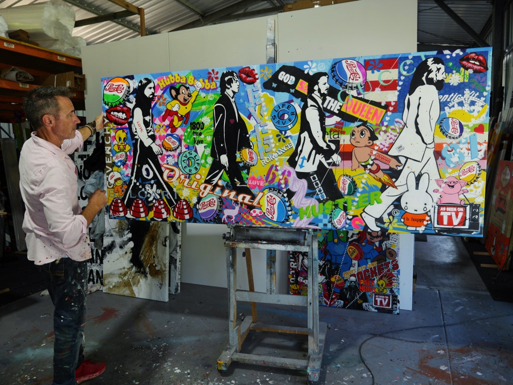 Love Love Love ... 240cm x 100cm The Beatles Textured Urban Pop Art Painting (SOLD)-Urban Pop Art-[Franko_Artist]-[The_Block]-[Dream_Homes]-[ideas]- [Grand_Designs]-Franklin Art Studio