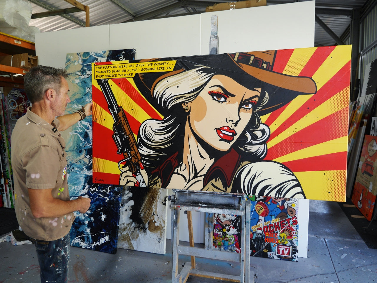 All Over The County 190cm x 100cm Cowgirl Classic Pop Art Painting (SOLD)-Urban Pop Art-[Franko_Artist]-[The_Block]-[Dream_Homes]-[ideas]- [Grand_Designs]-Franklin Art Studio