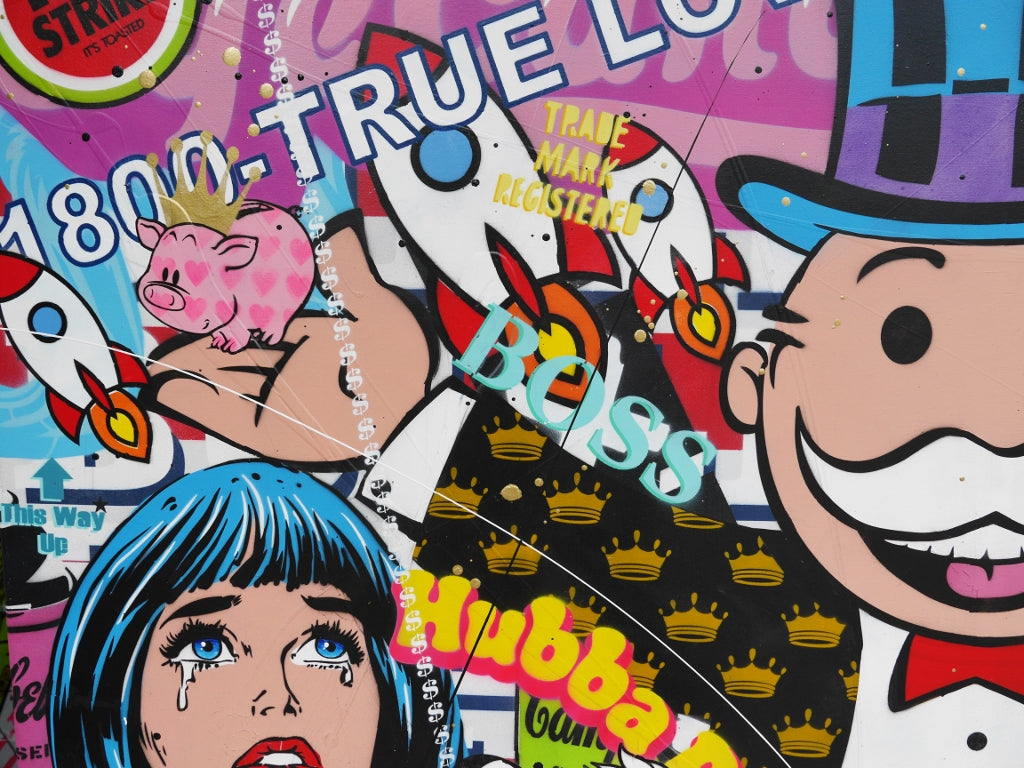 Registered Tears 160cm x 100cm Monopoly Man Textured Urban Pop Art Painting (SOLD)