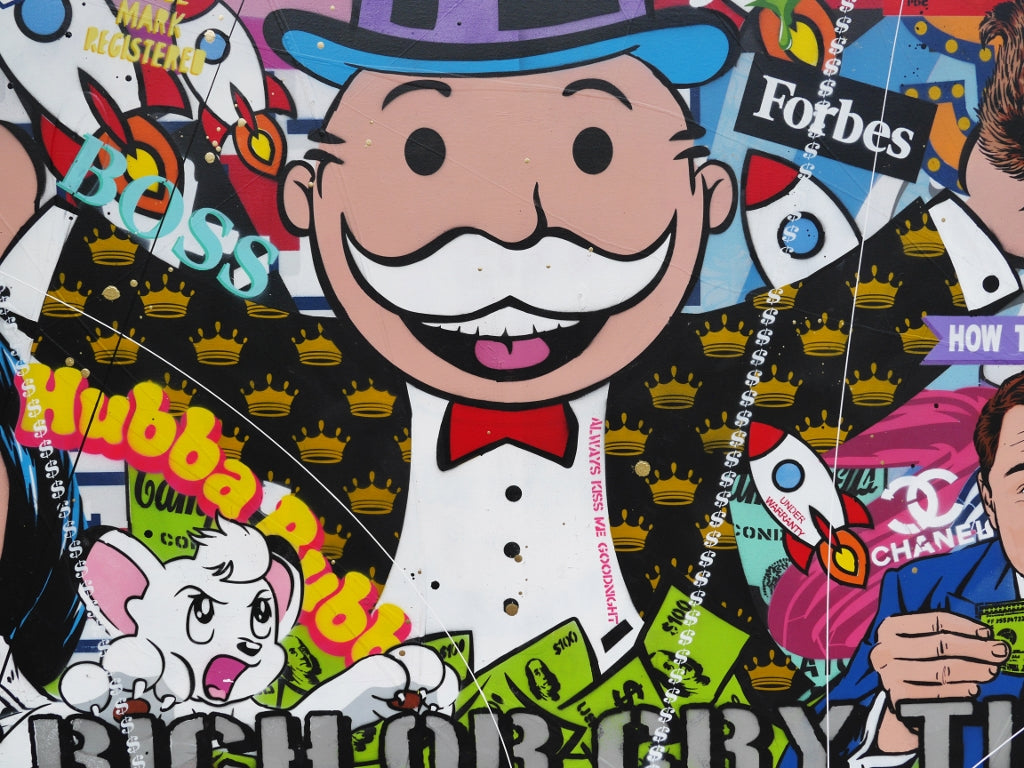Registered Tears 160cm x 100cm Monopoly Man Textured Urban Pop Art Painting (SOLD)