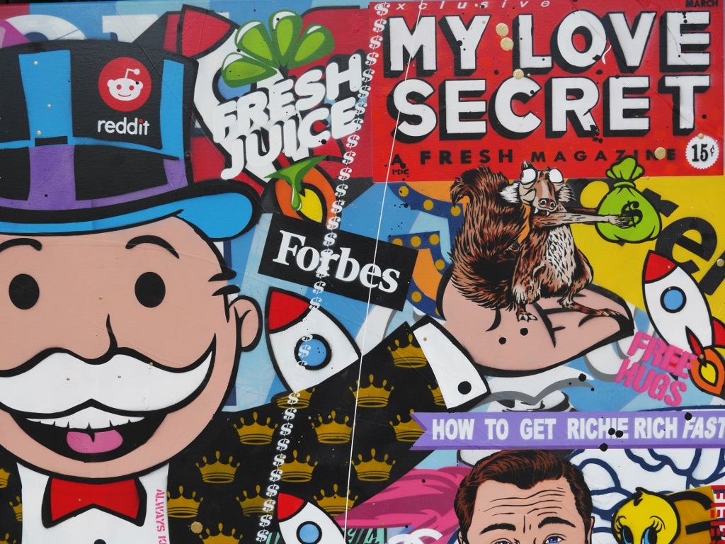 Registered Tears 160cm x 100cm Monopoly Man Textured Urban Pop Art Painting (SOLD)