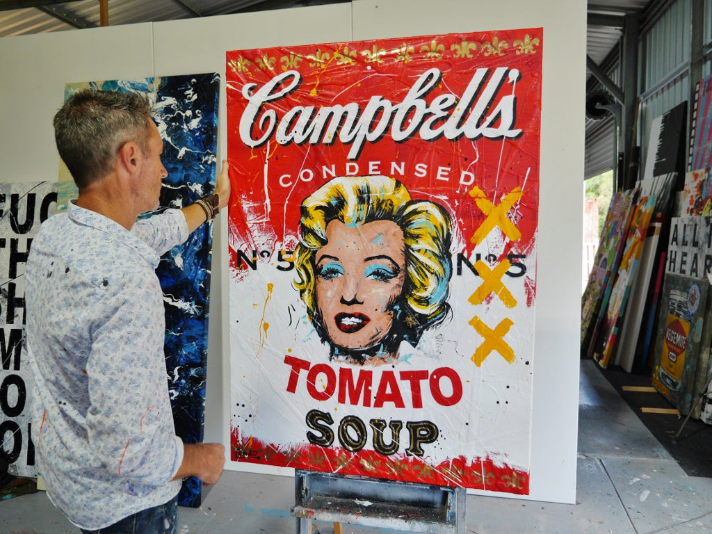 Campbell's Marilyn 100cm x 140cm Campbell's Soup Textured Urban Pop Art Painting (SOLD)-Urban Pop Art-[Franko_Artist]-[The_Block]-[Dream_Homes]-[ideas]- [Grand_Designs]-Franklin Art Studio