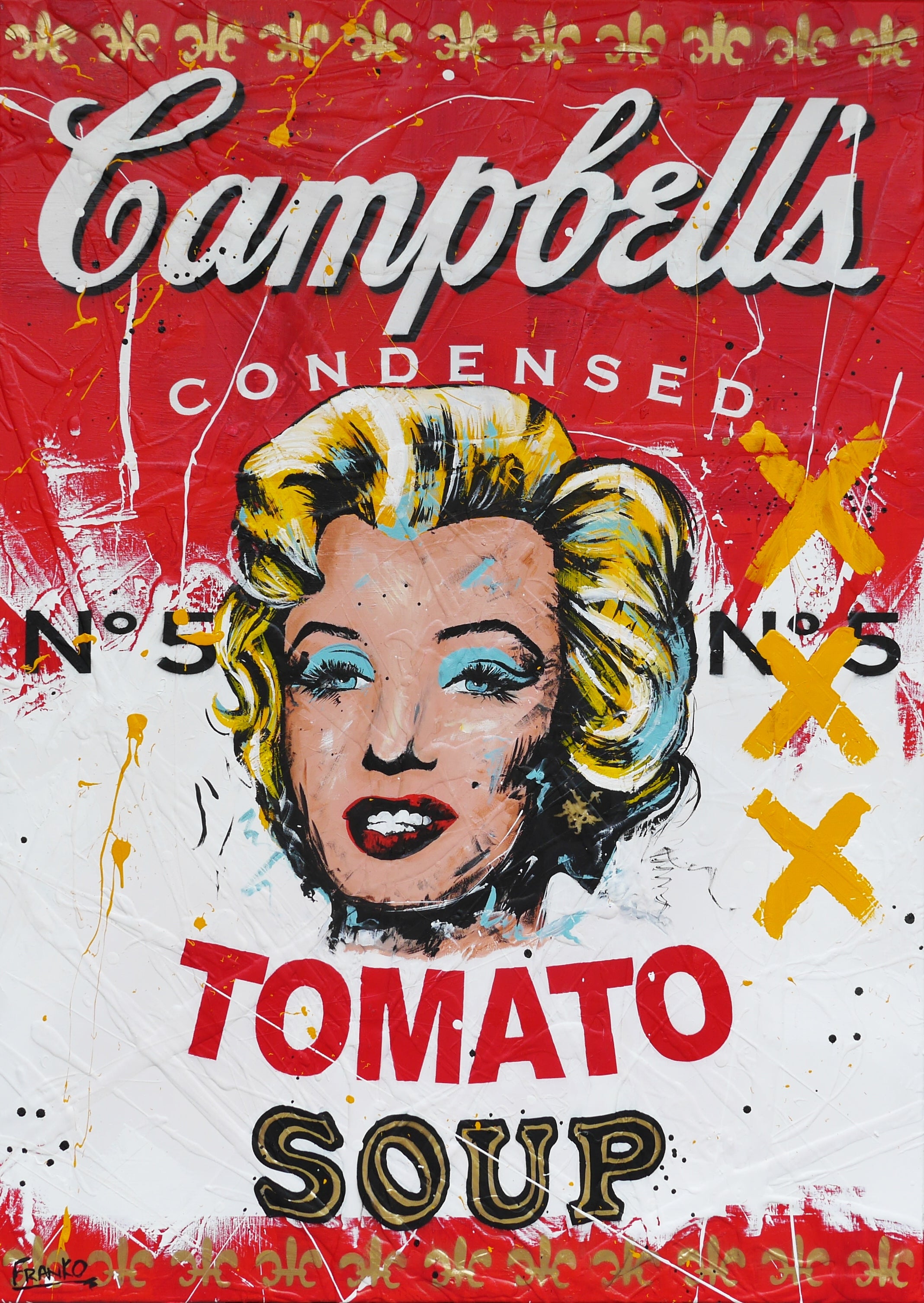 Campbell's Marilyn 100cm x 140cm Campbell's Soup Textured Urban Pop Art Painting (SOLD)-Urban Pop Art-[Franko_Artist]-[Australian_artist]-[Gold_Coast]-[Brisbane]-[modern]-[contemporary]-[original]-[Large_artwork]-Franklin Art Studio
