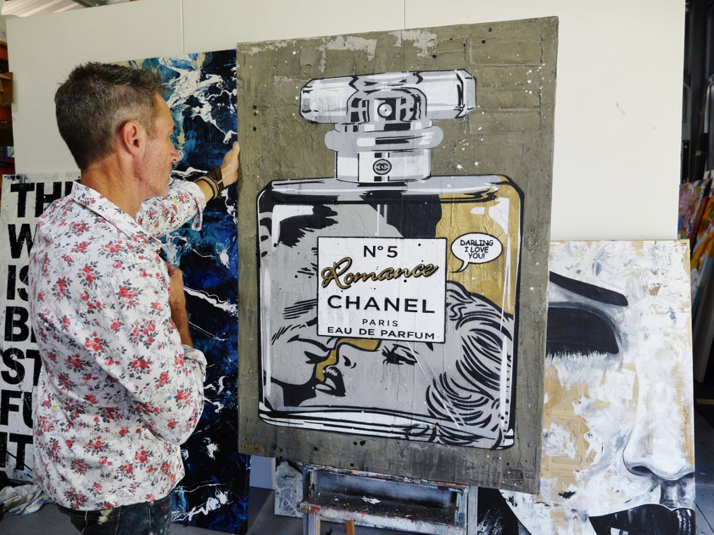 Golden Romance 100cm x 140cm Perfume Concrete Textured Urban Pop Art Painting (SOLD)