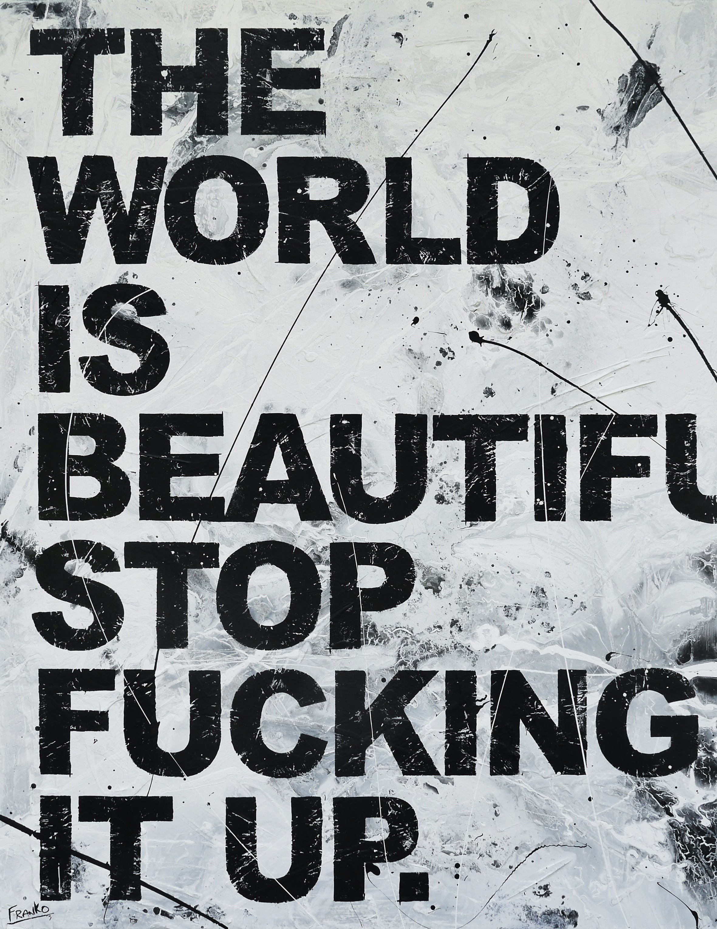 Big Beautiful World 140cm x 180cm Textured Urban Pop Art Painting-Urban Pop Art-[Franko_Artist]-[Australian_artist]-[Gold_Coast]-[Brisbane]-[modern]-[contemporary]-[original]-[Large_artwork]-Franklin Art Studio