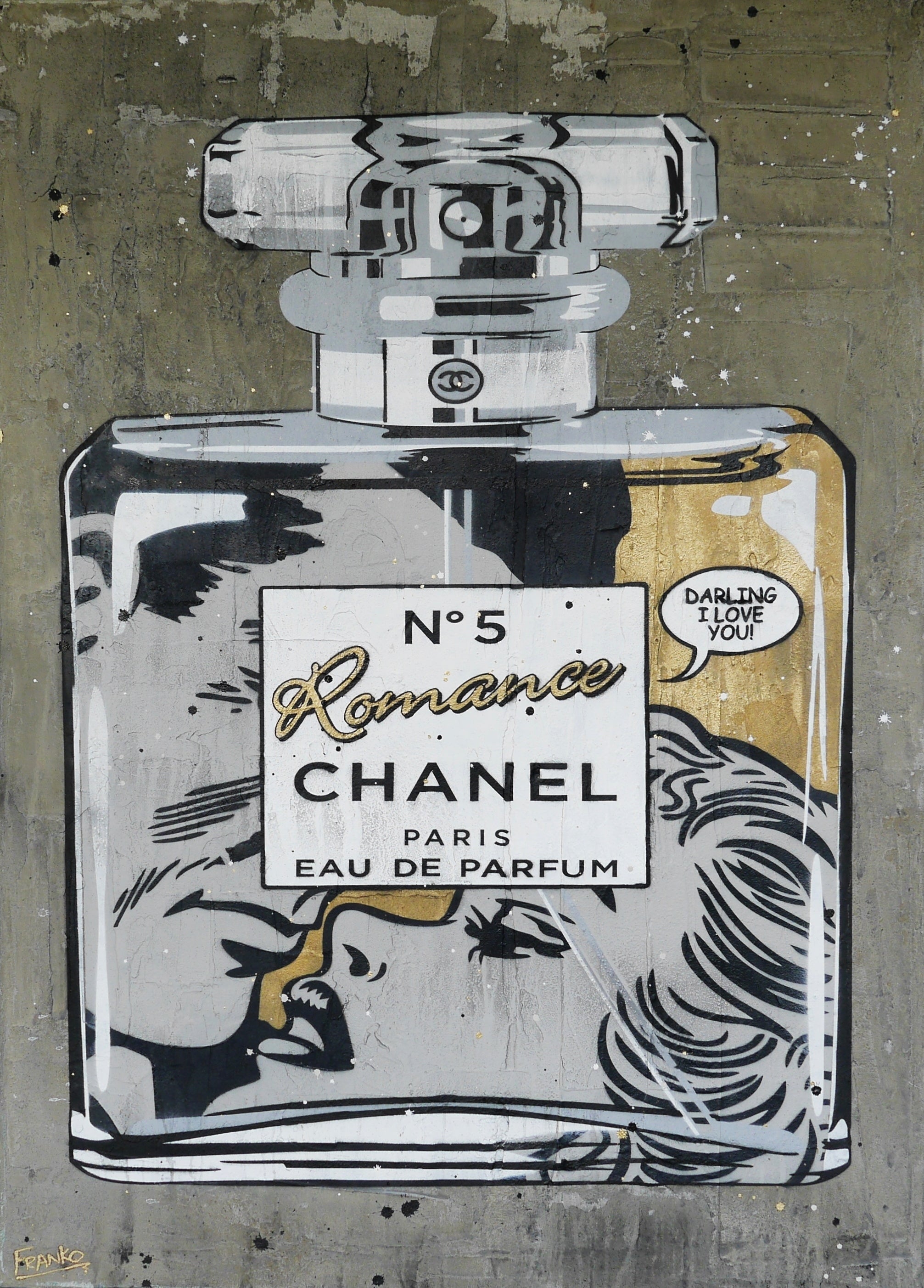 Golden Romance 100cm x 140cm Perfume Concrete Textured Urban Pop Art Painting (SOLD)-Urban Pop Art-[Franko_Artist]-[The_Block]-[Dream_Homes]-[ideas]-[Grand_Designs]-[Art_Lover]-Franklin Art Studio