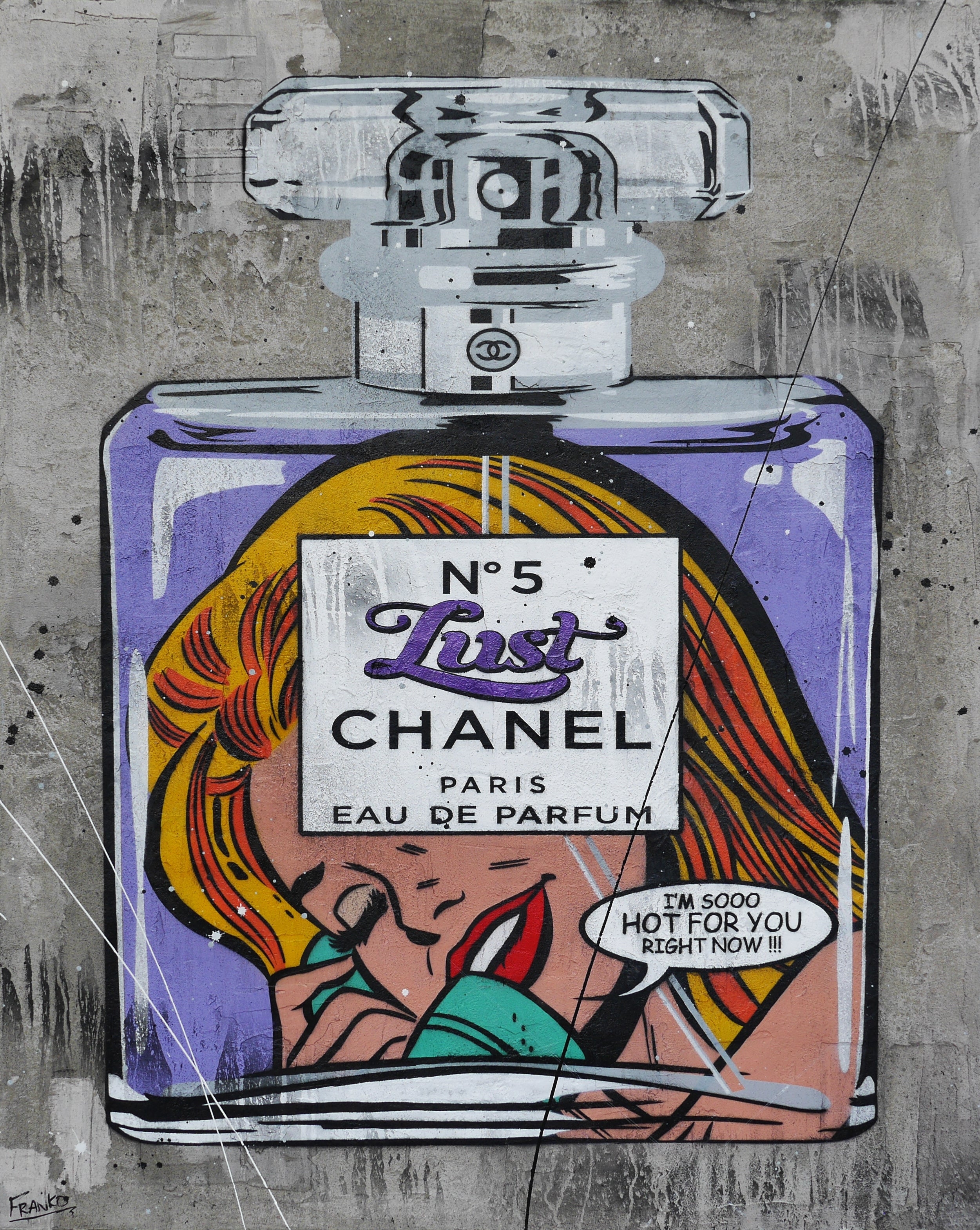 Sooo Hot 120cm x 150cm Perfume Concrete Textured Urban Pop Art Painting-Urban Pop Art-[Franko_Artist]-[Australian_artist]-[Gold_Coast]-[Brisbane]-[modern]-[contemporary]-[original]-[Large_artwork]-Franklin Art Studio