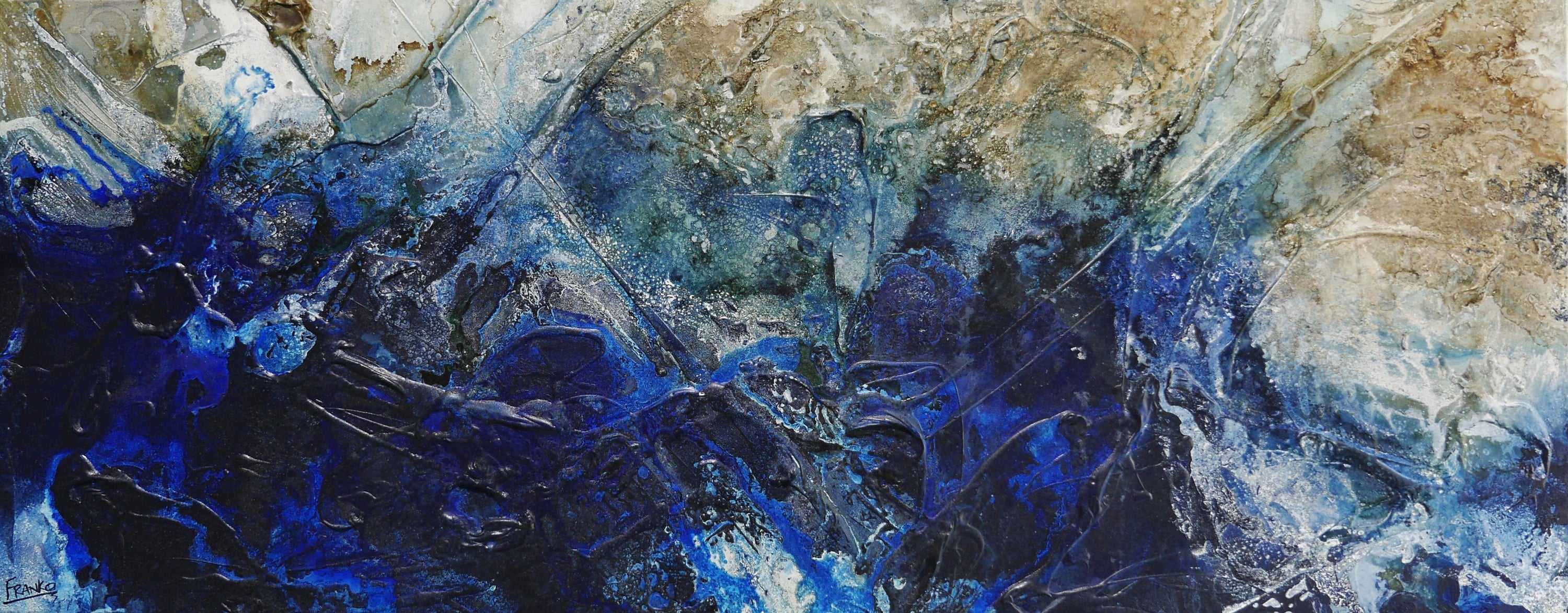 Blue Genesis 200cm x 80cm Rustic Textured Abstract Painting-Abstract-[Franko_Artist]-[Australian_artist]-[Gold_Coast]-[Brisbane]-[modern]-[contemporary]-[original]-[Large_artwork]-Franklin Art Studio
