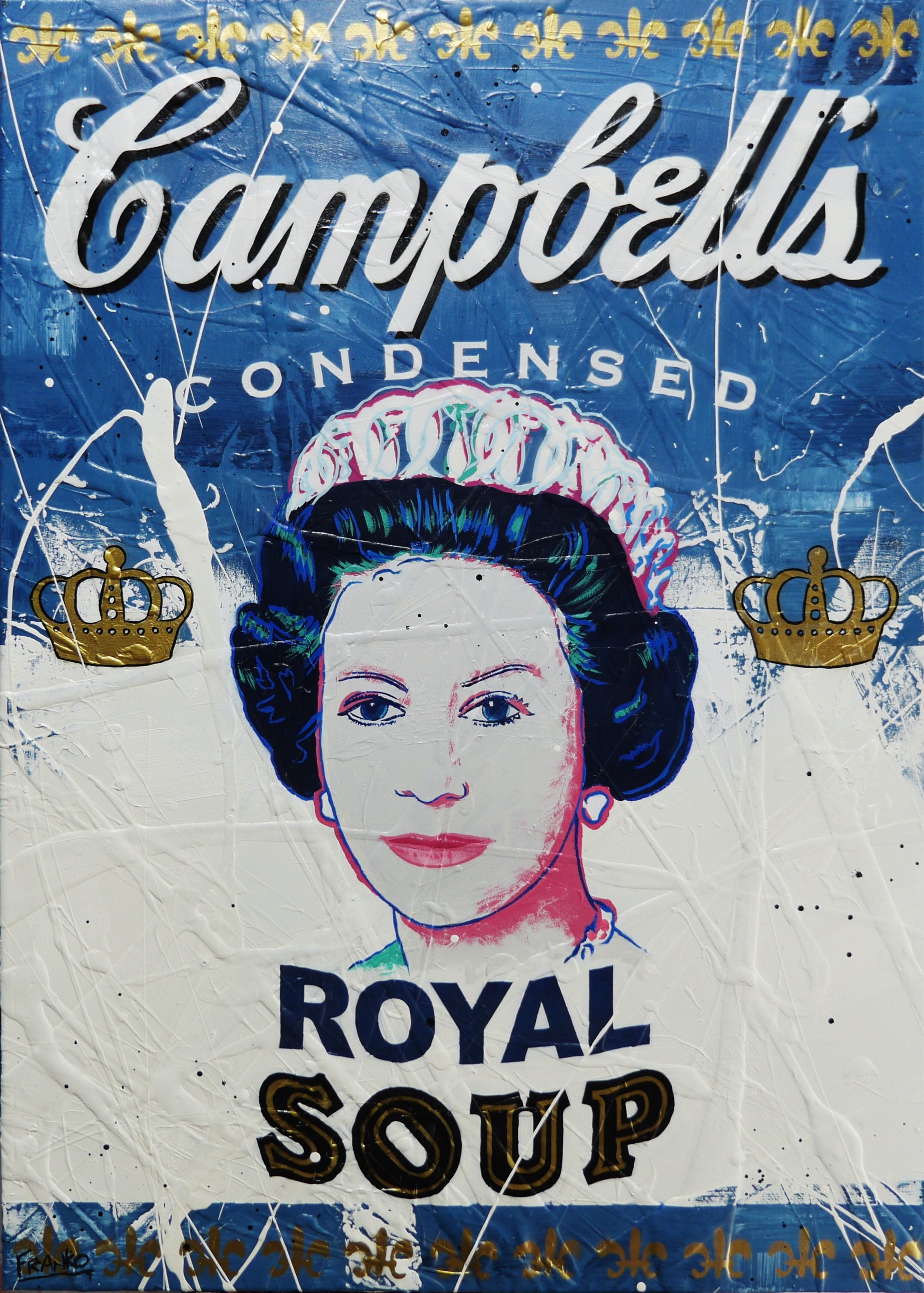 Royalty 100cm x 140cm Campbell's Soup Textured Urban Pop Art Painting-Urban Pop Art-[Franko_Artist]-[Australian_artist]-[Gold_Coast]-[Brisbane]-[modern]-[contemporary]-[original]-[Large_artwork]-Franklin Art Studio