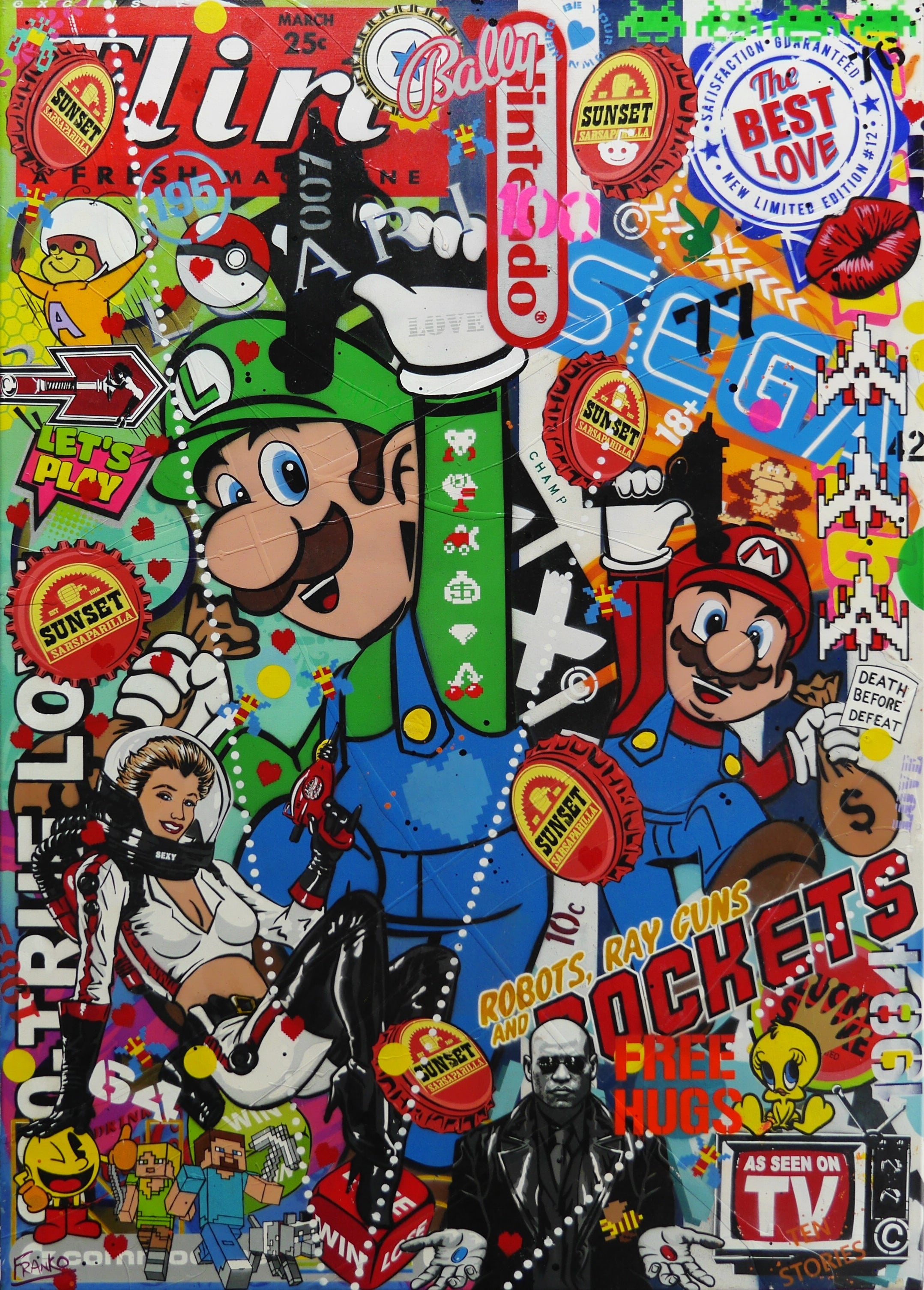 Italian Bandits 100cm x 140cm Textured Urban Pop Art Painting (SOLD)-Urban Pop Art-[Franko_Artist]-[Australian_artist]-[Gold_Coast]-[Brisbane]-[modern]-[contemporary]-[original]-[Large_artwork]-Franklin Art Studio