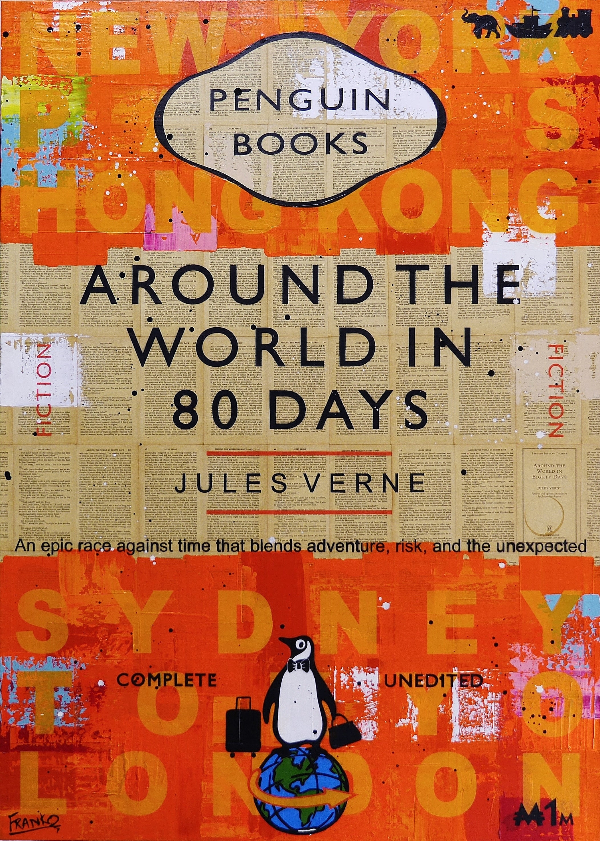 80 Days 100cm x 140cm Urban Pop Book Club Painting (SOLD)-book club-[Franko_Artist]-[Australian_artist]-[Gold_Coast]-[Brisbane]-[modern]-[contemporary]-[original]-[Large_artwork]-Franklin Art Studio