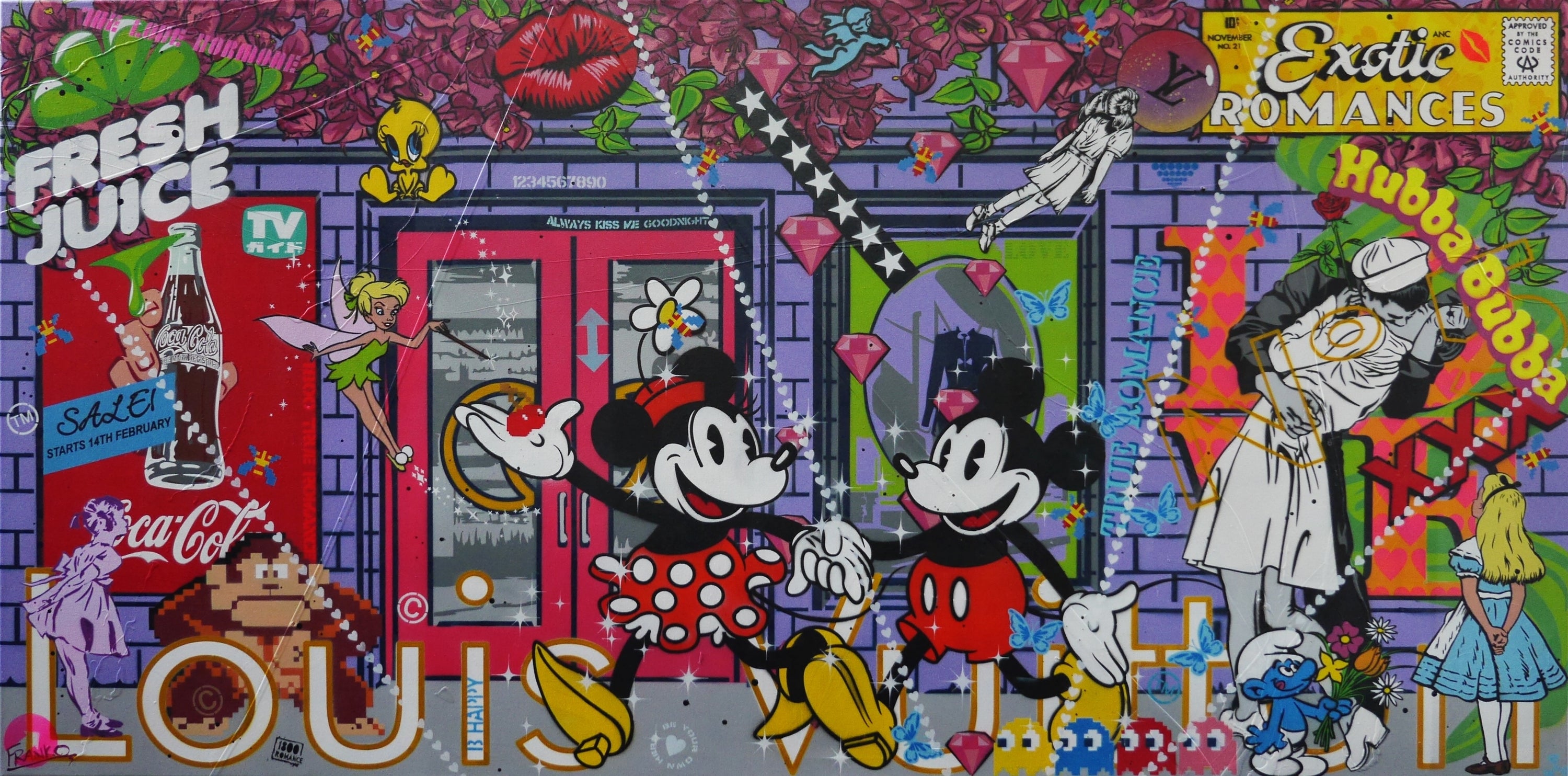 True Romance 200cm x 100cm Romantic Textured Urban Pop Art Painting-Urban Pop Art-[Franko_Artist]-[Australian_artist]-[Gold_Coast]-[Brisbane]-[modern]-[contemporary]-[original]-[Large_artwork]-Franklin Art Studio